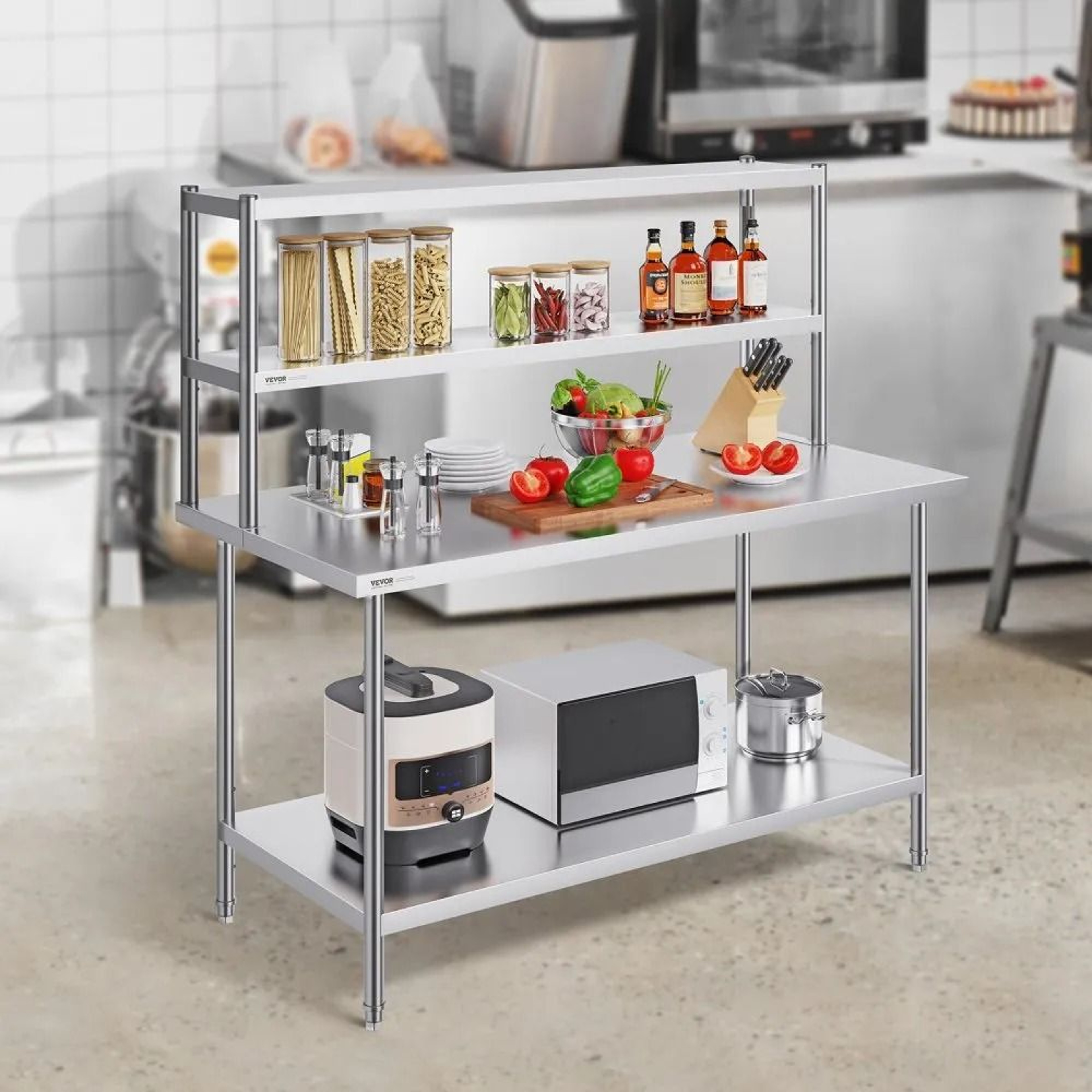 Double Tier Stainless Steel Overshelf Adjustable Commercial Kitchen Work Shelf 12 X 60 Inch 5