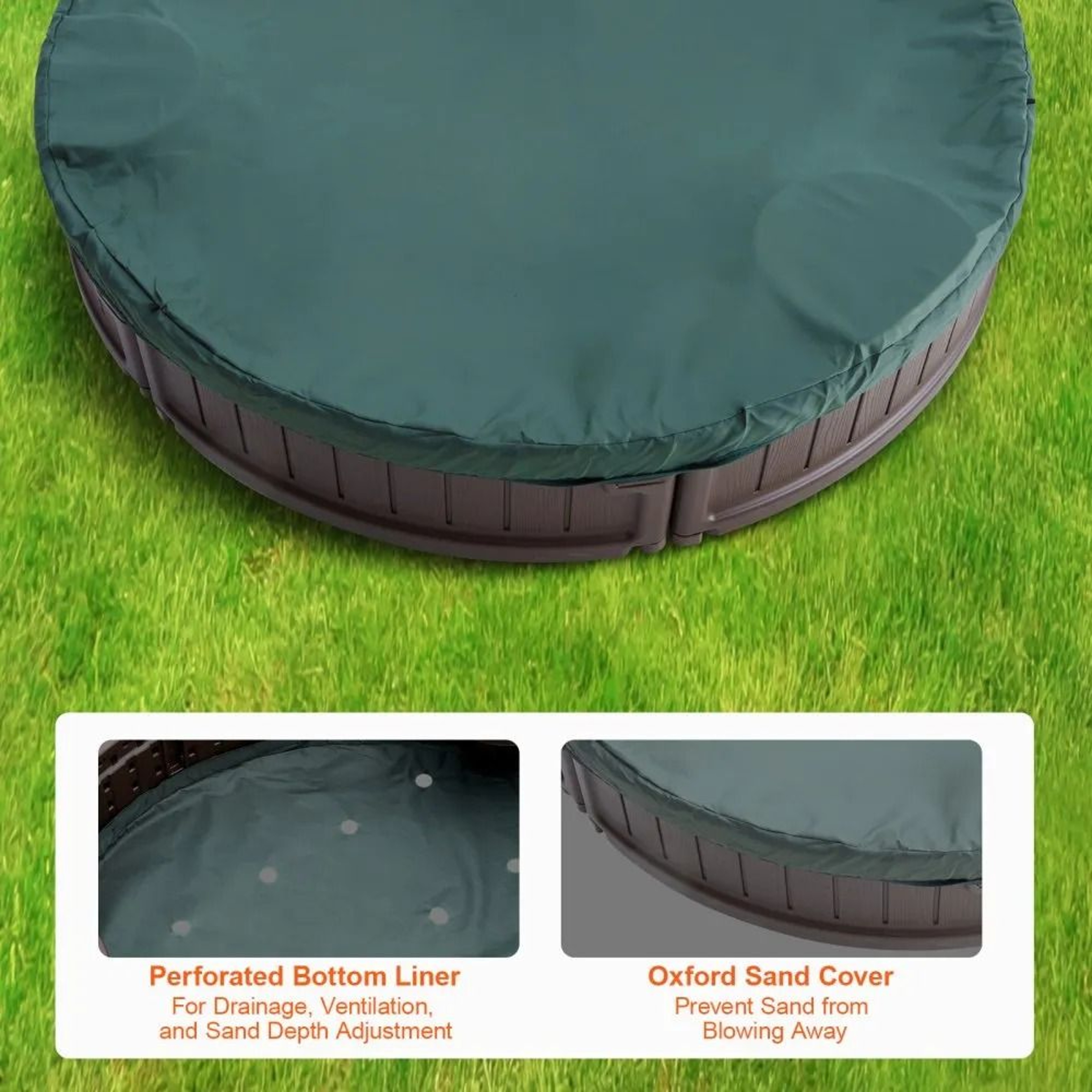 Kids Outdoor Sandbox With Cover And Seats HDPE Backyard Sand Pit With Bottom Liner 3