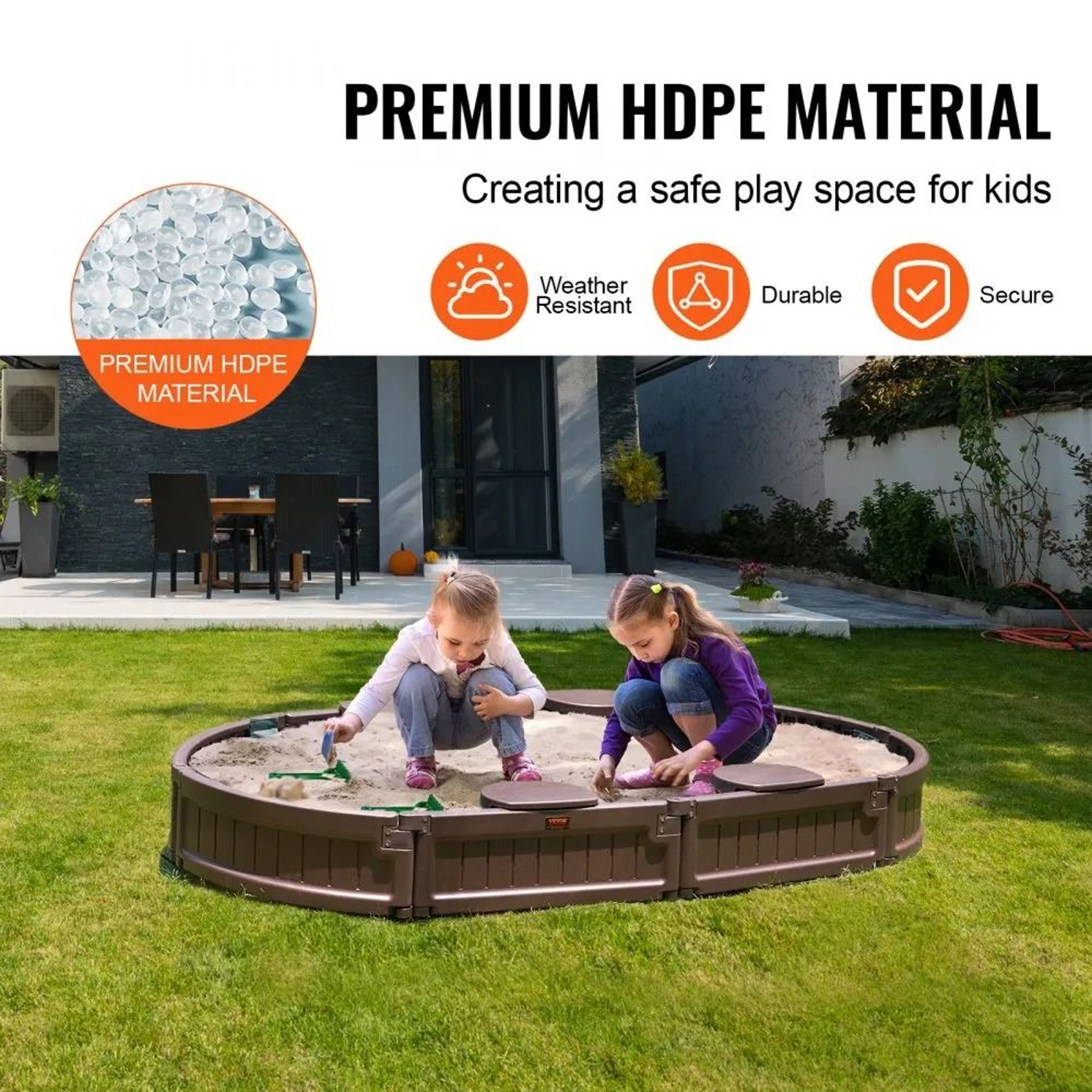 Kids Outdoor Sandbox With Cover And Seats HDPE Backyard Sand Pit With Bottom Liner 2