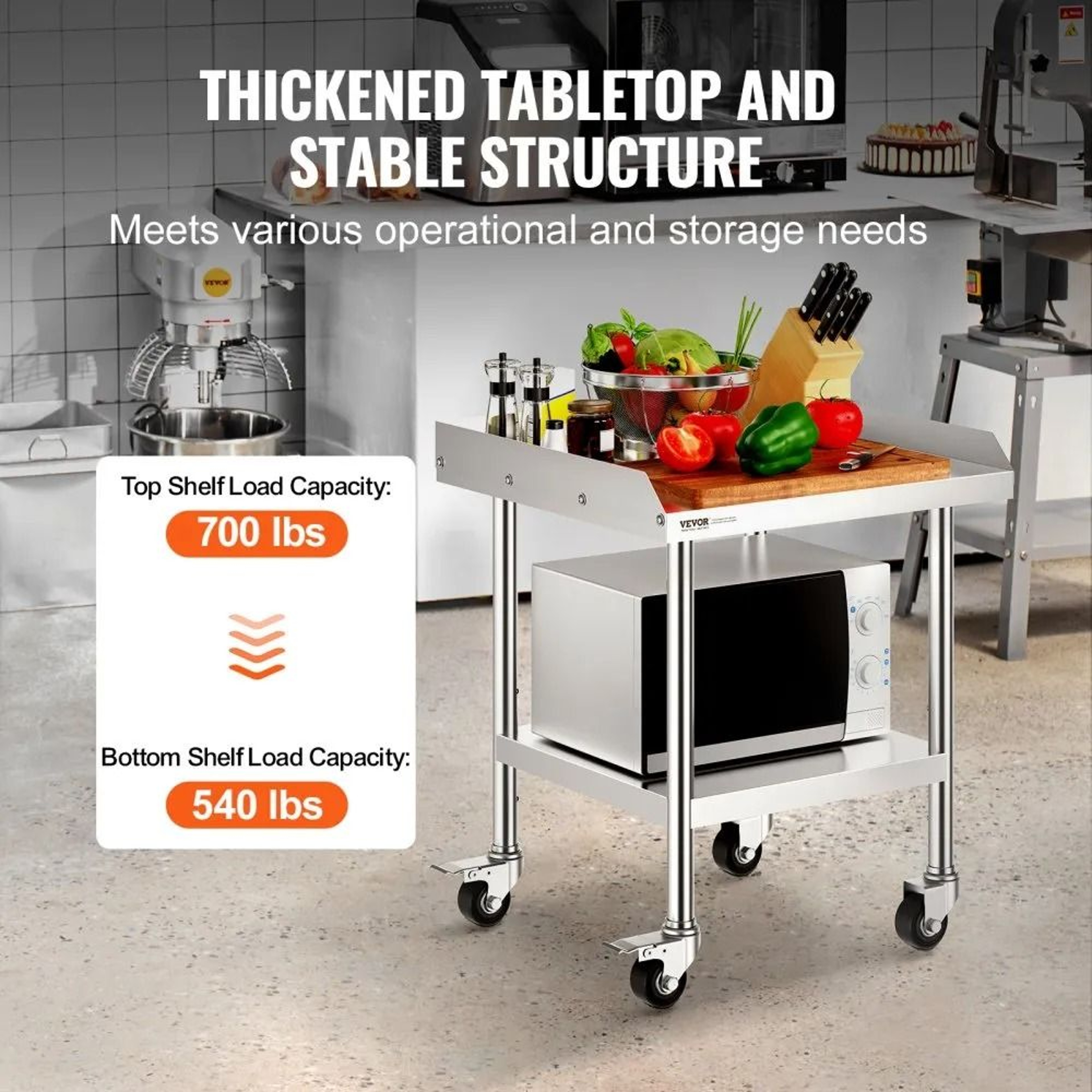 Stainless Steel Commercial Prep Table With Wheels And Adjustable Shelf 7
