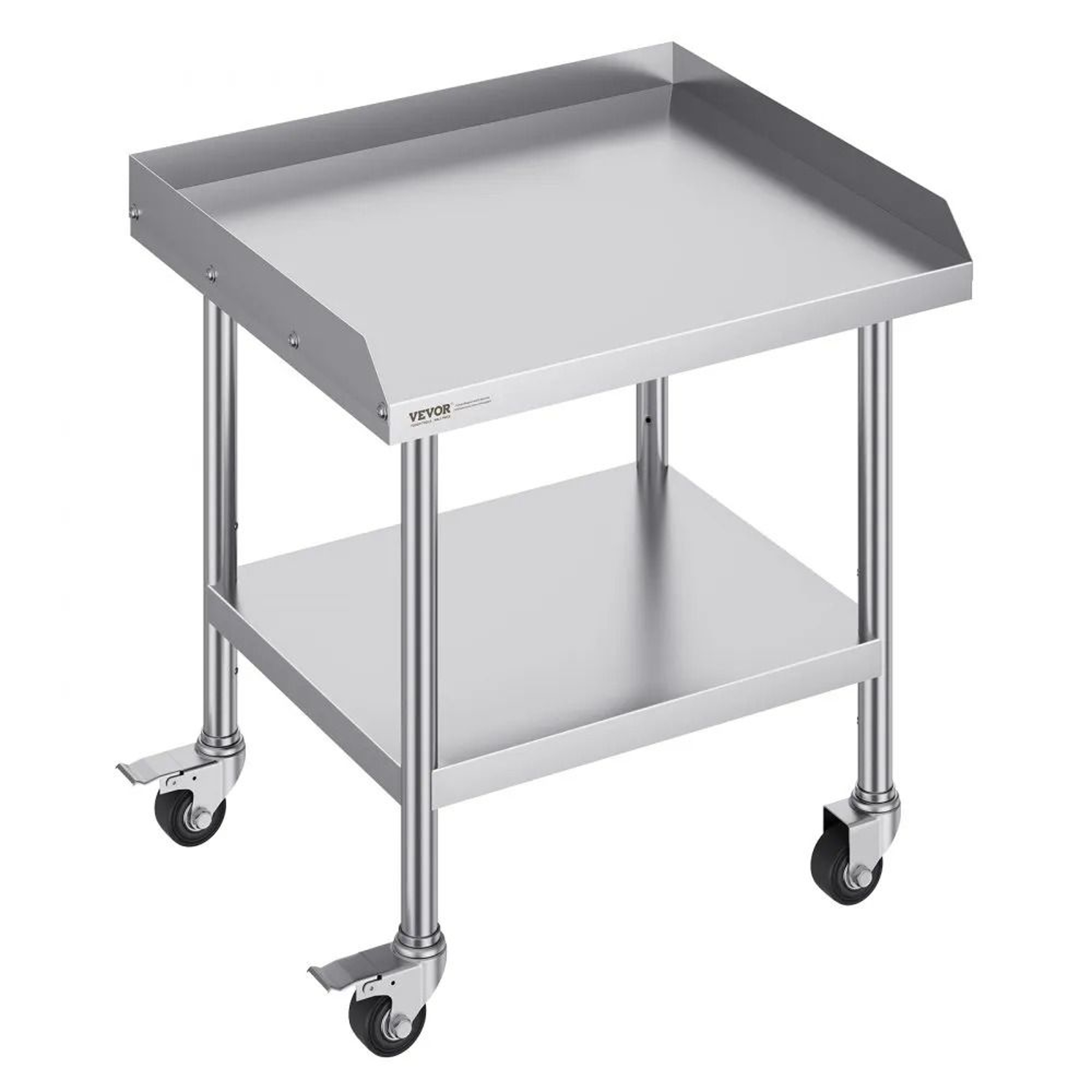 Stainless Steel Work Table With Wheels Adjustable Shelf And 3 Sided Backsplash 0