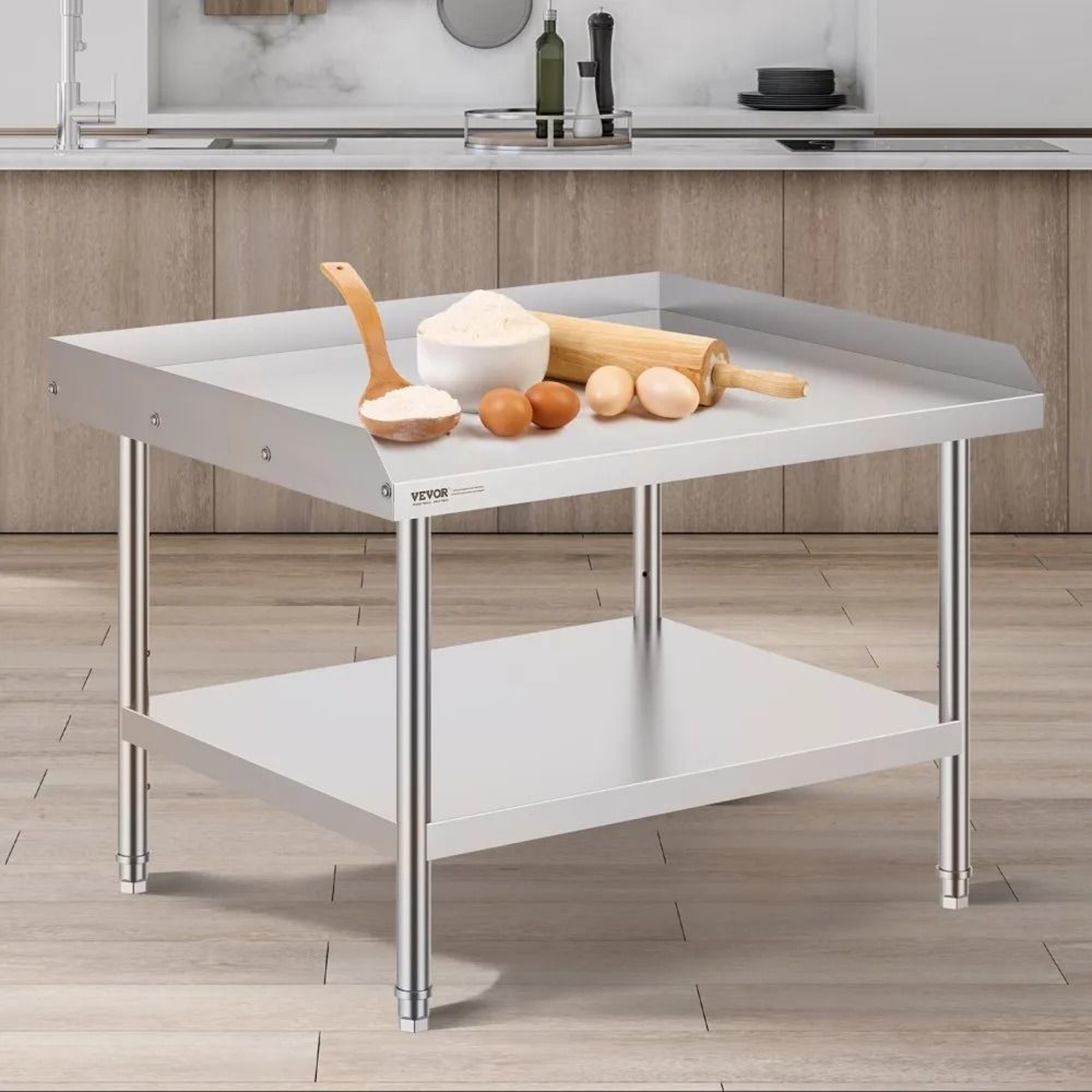 Heavy Duty Stainless Steel Work Table With Adjustable Shelf And 3 Sided Backsplash 6
