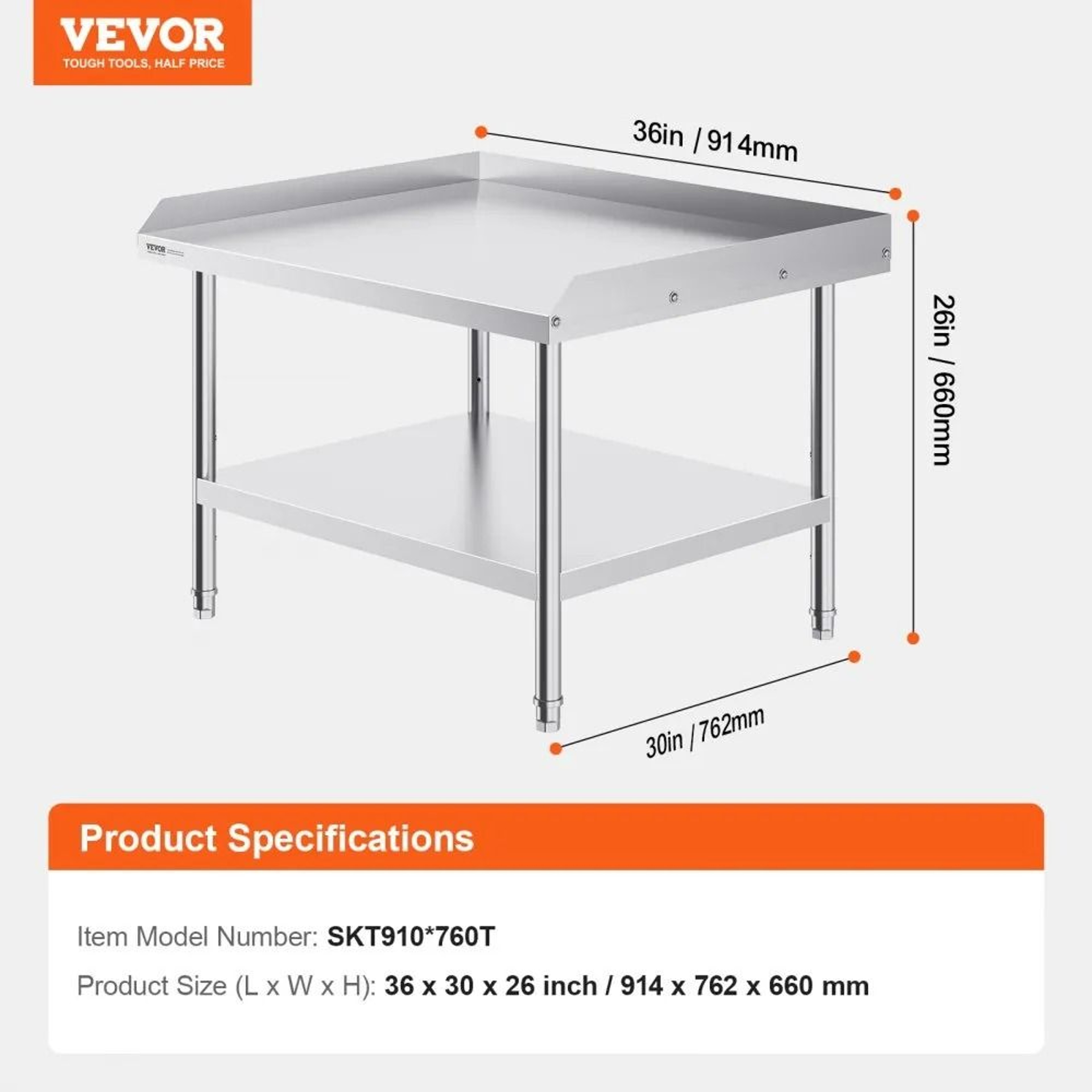 Heavy Duty Stainless Steel Work Table With Adjustable Shelf And 3 Sided Backsplash 7