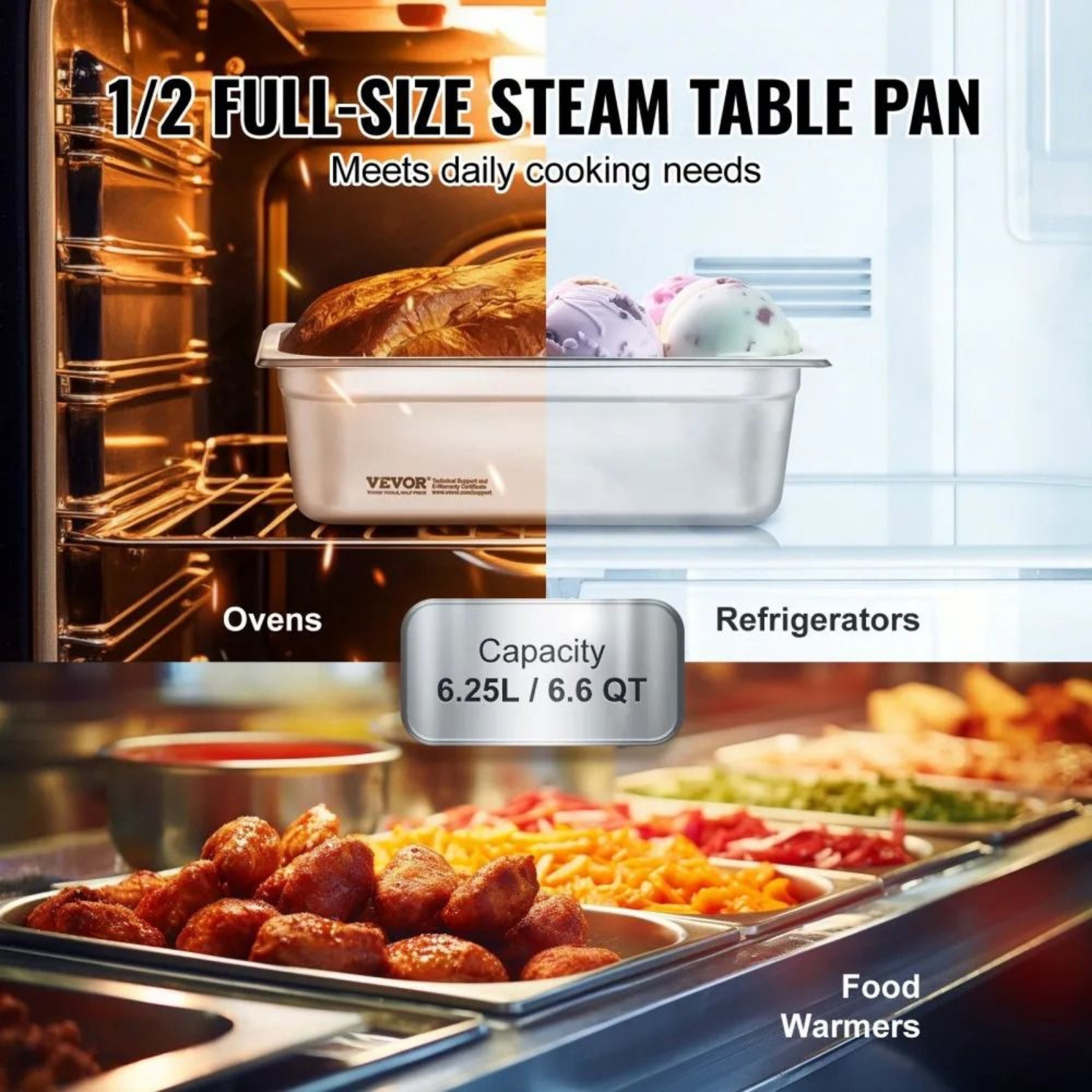 Half Size Hotel Pans With Lids Anti Jam Stainless Steel Steam Table Pans 8 Pack 2