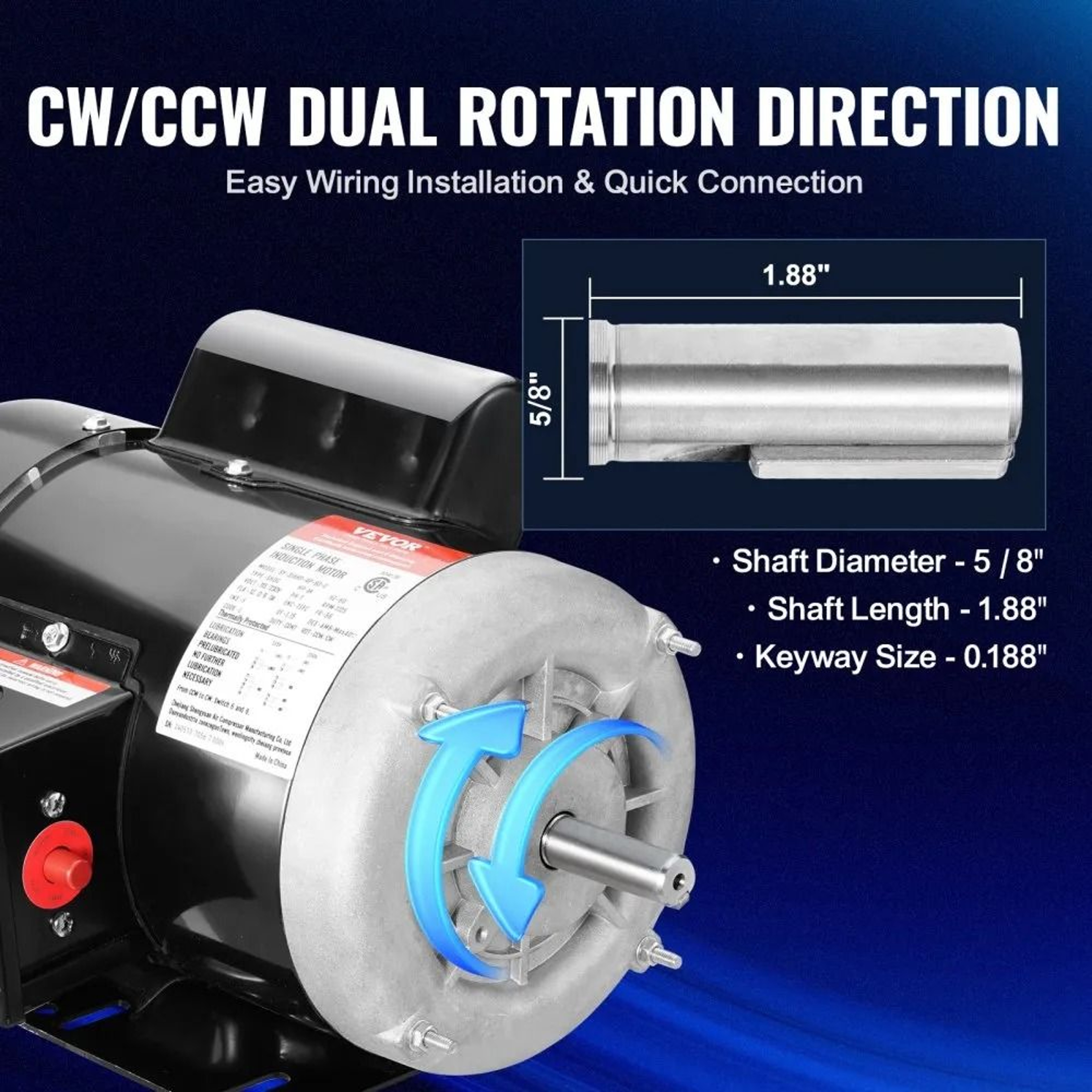 075HP Electric Motor 1725 RPM 56 Frame Reversible Single Phase Motor 2