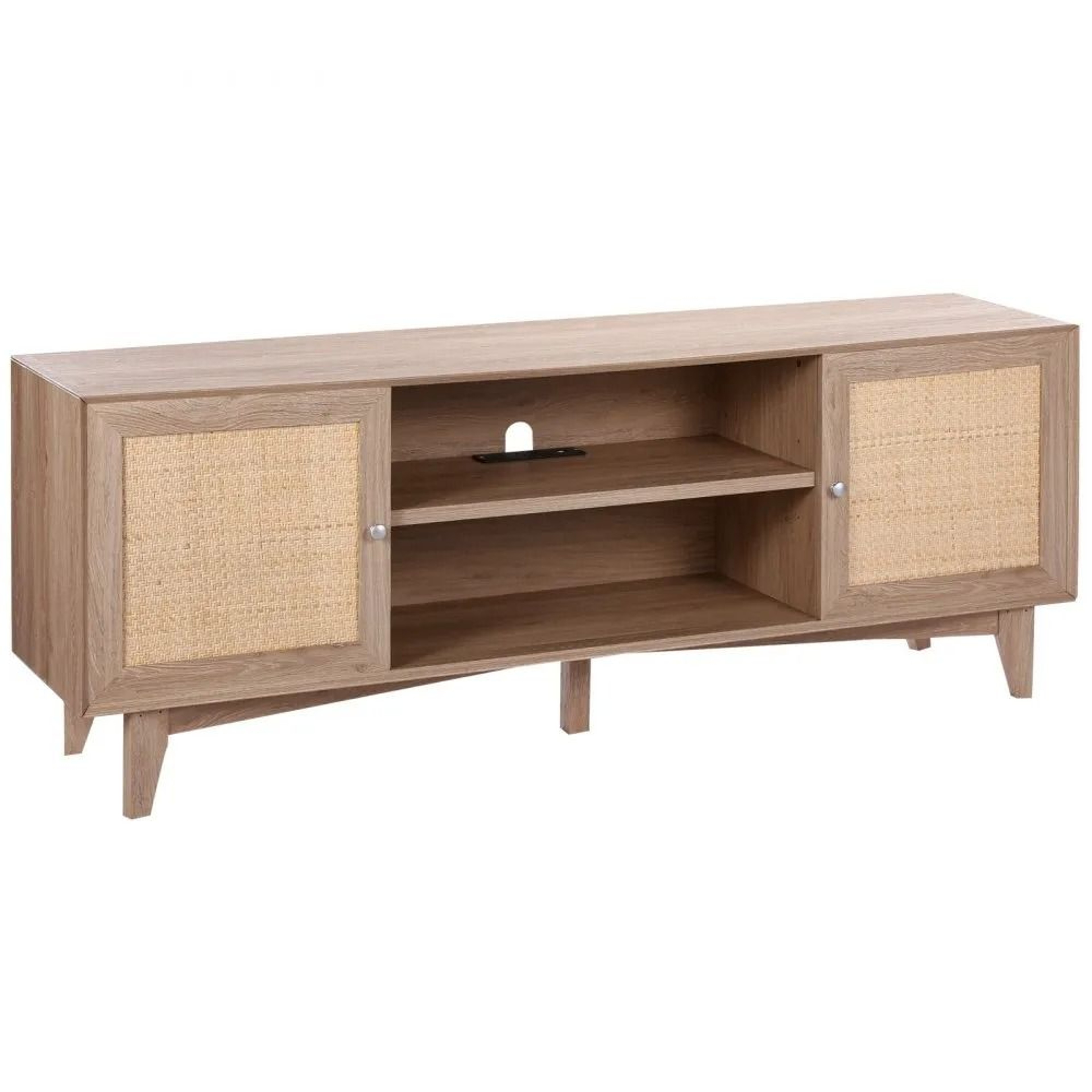 Rattan TV Stand For 75 Inch TV With Storage And Built In Power Outlet 7