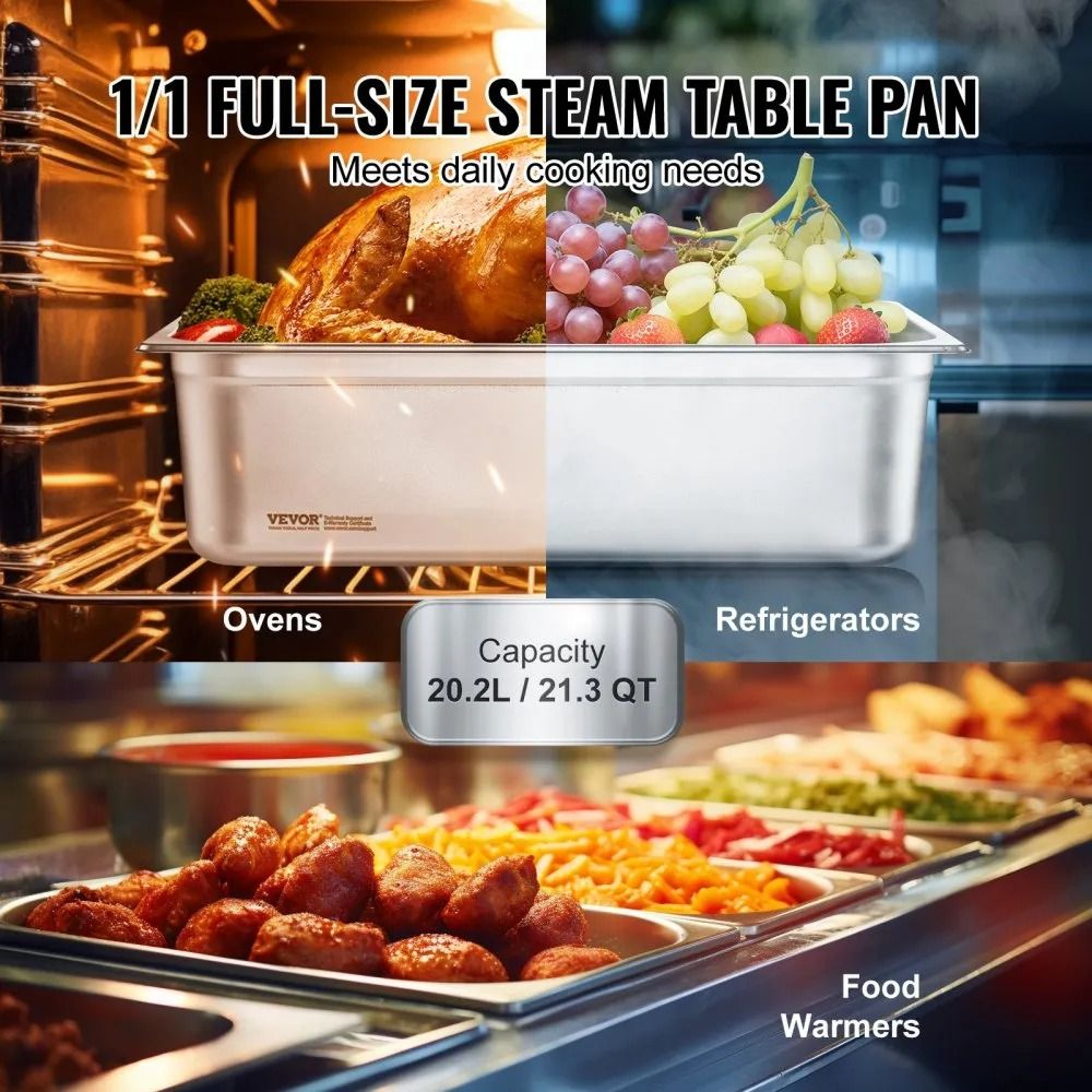 Full Size Steam Table Pans 6 Pack Stainless Steel Hotel Pans With Anti Jam Design 3