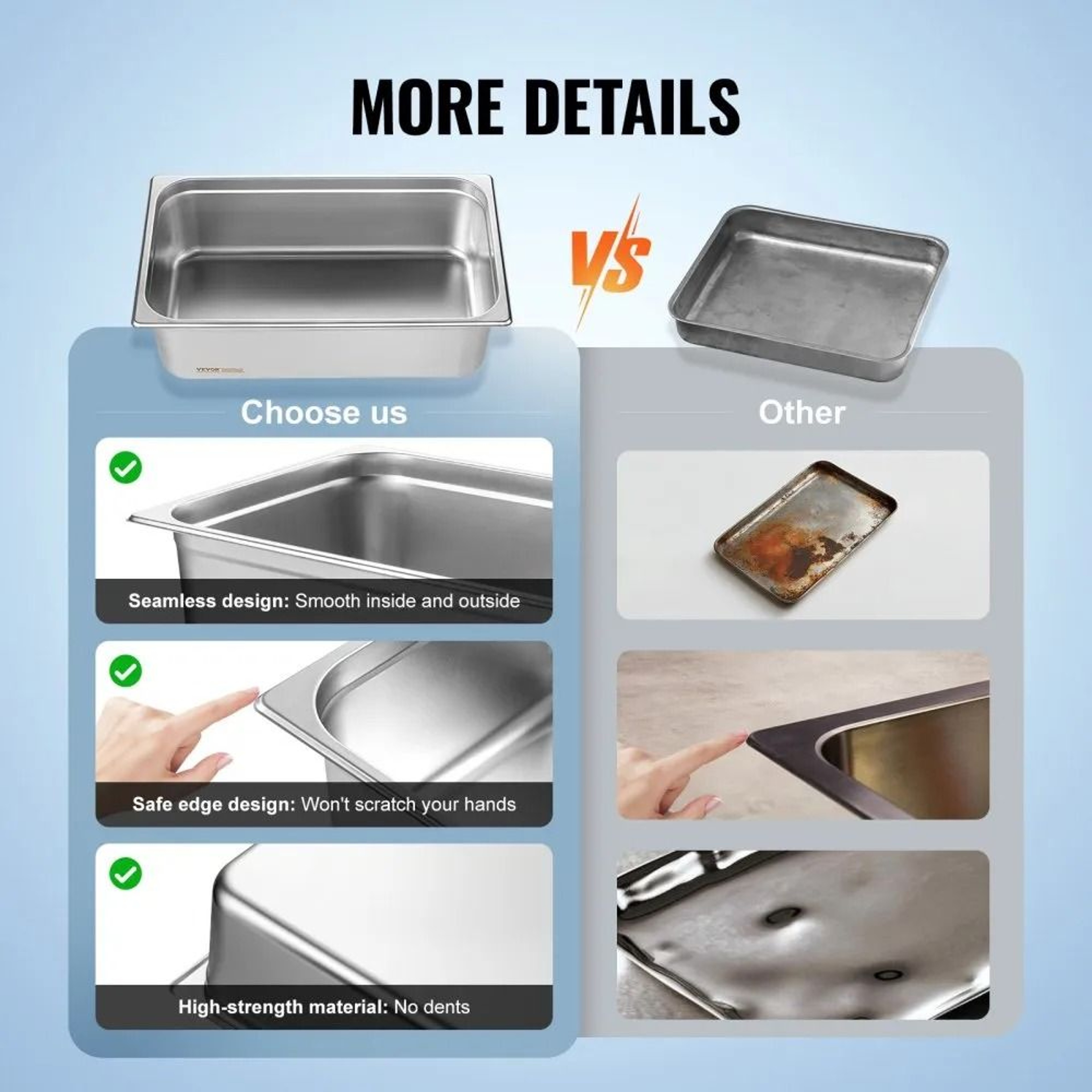 Full Size Steam Table Pans 6 Pack Stainless Steel Hotel Pans With Anti Jam Design 6