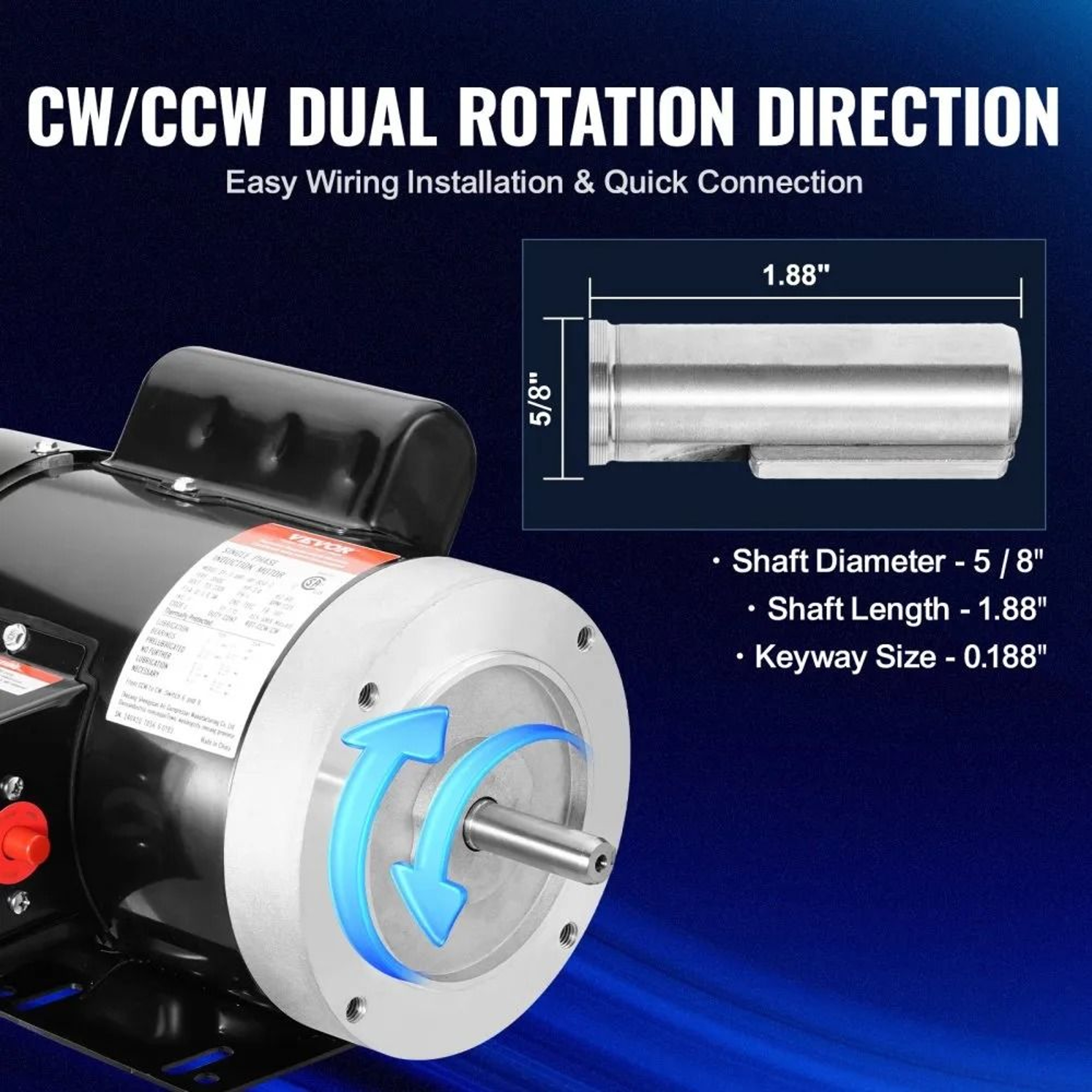 075HP Electric Motor 1725 RPM Single Phase 56C Frame Reversible General Purpose Motor 2