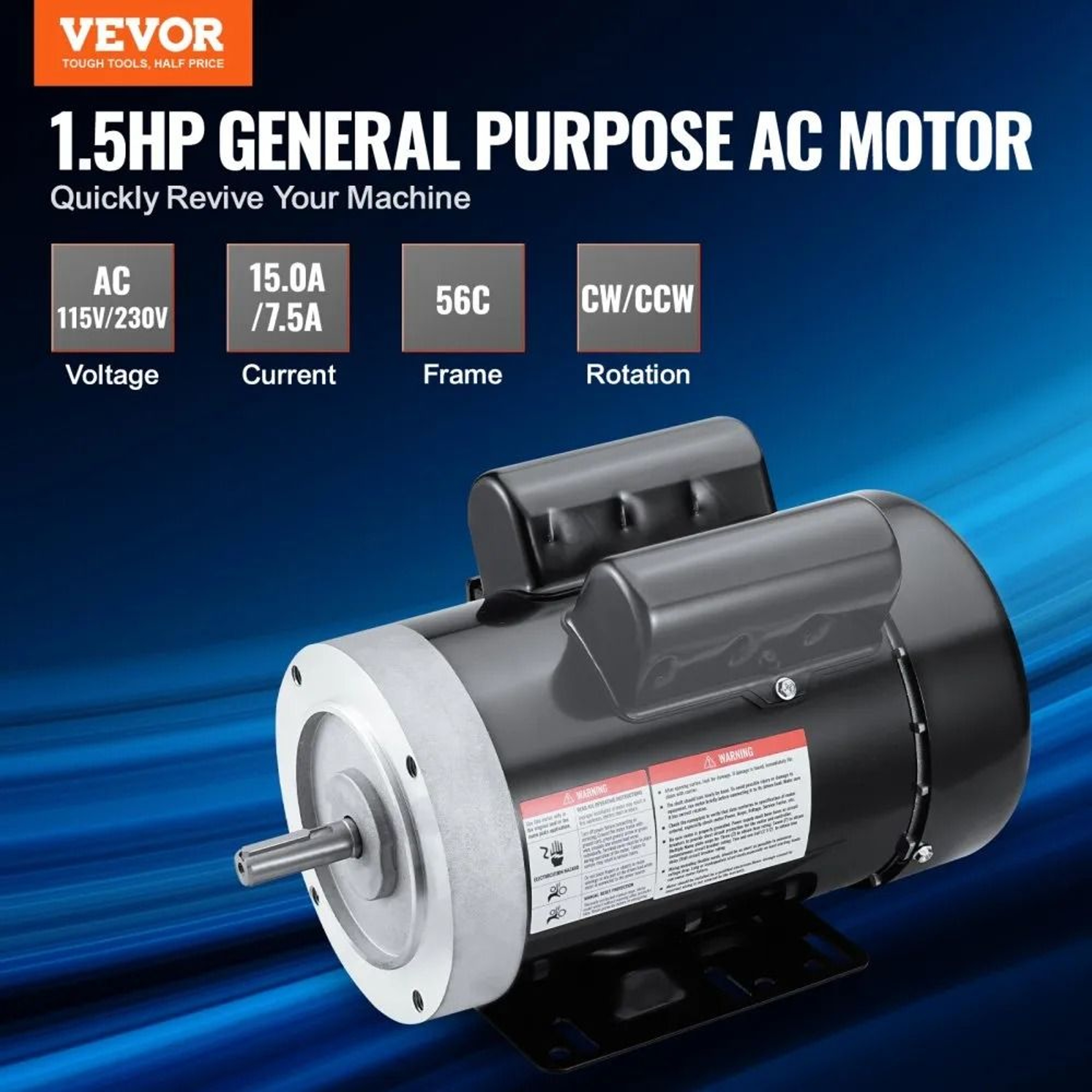 15 HP Electric Motor 3450 RPM Single Phase Motor With 56C Frame And Reversible Rotation 4