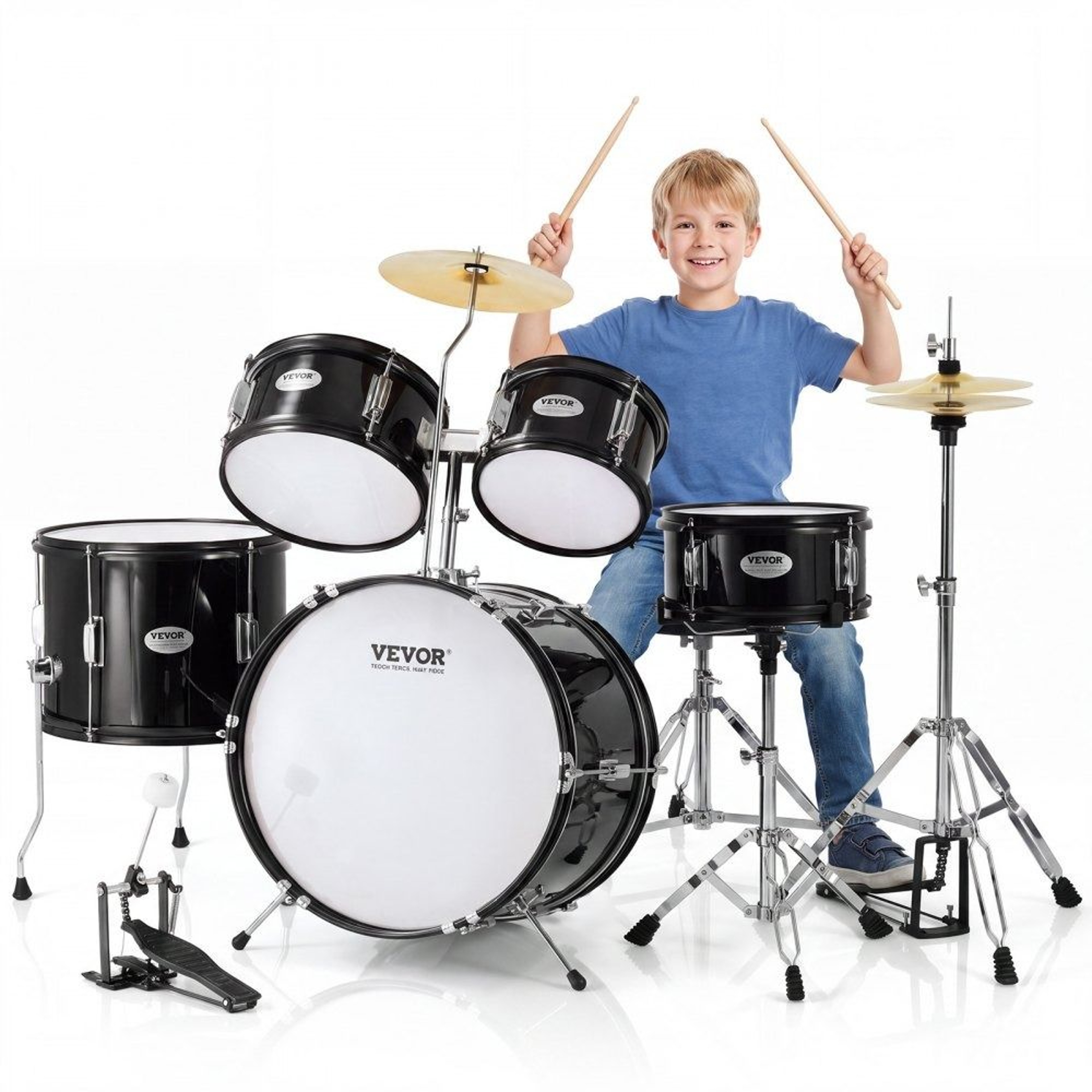 5 Piece Kids Drum Set With Adjustable Throne And Complete Beginner Drum Kit 0