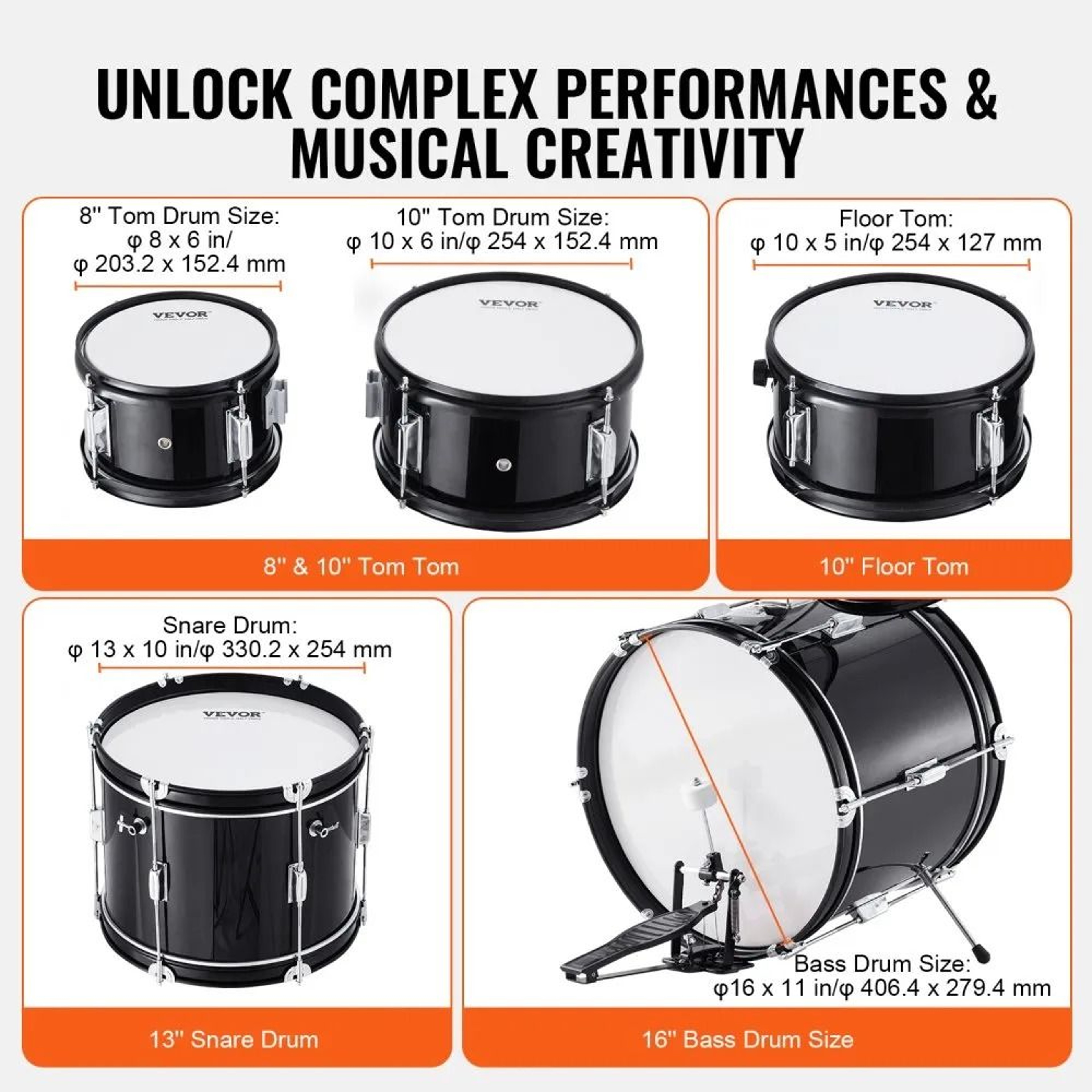 5 Piece Kids Drum Set With Adjustable Throne And Complete Beginner Drum Kit 3