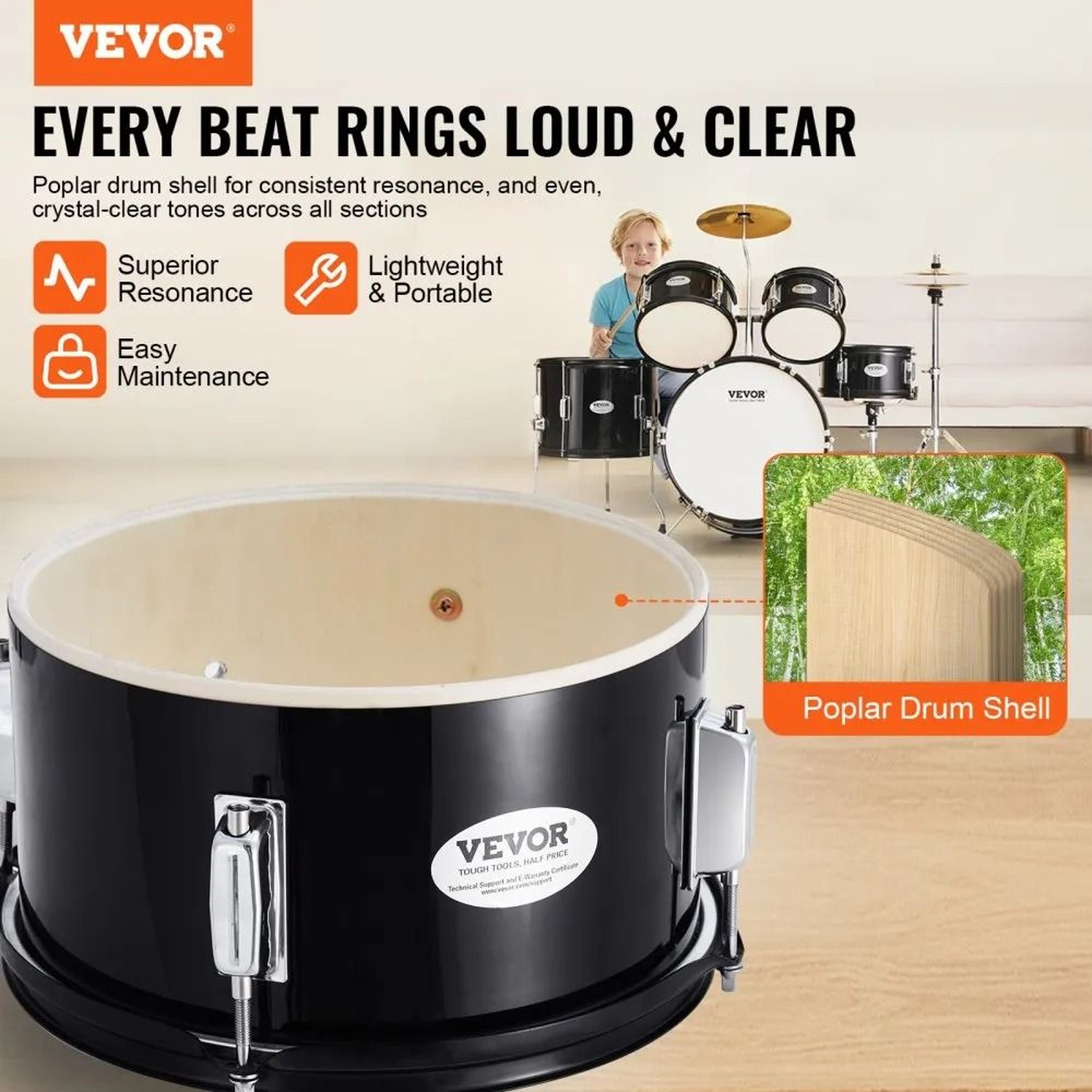5 Piece Kids Drum Set With Adjustable Throne And Complete Beginner Drum Kit 4