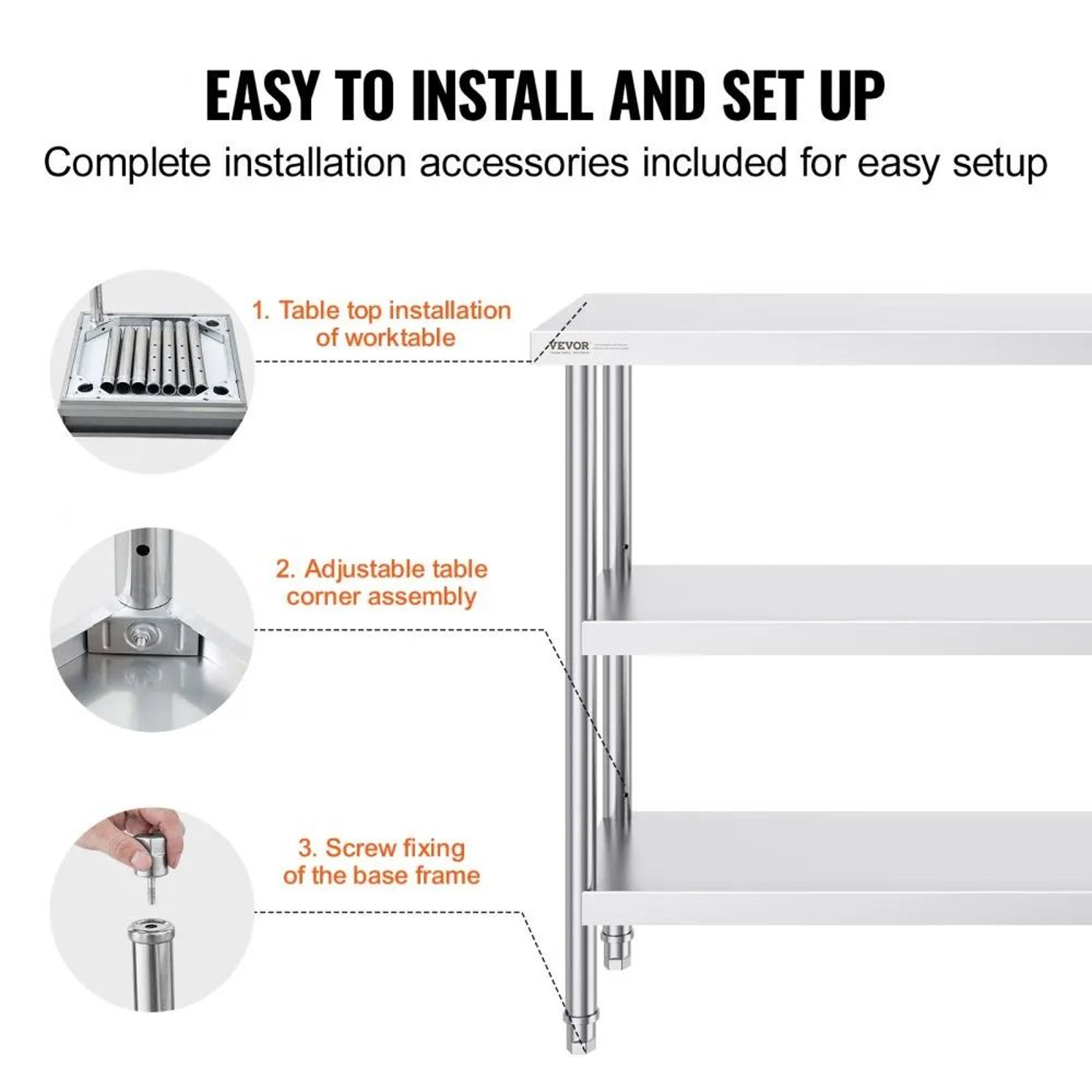Stainless Steel Prep Table With Adjustable Shelves For Commercial Kitchens 7