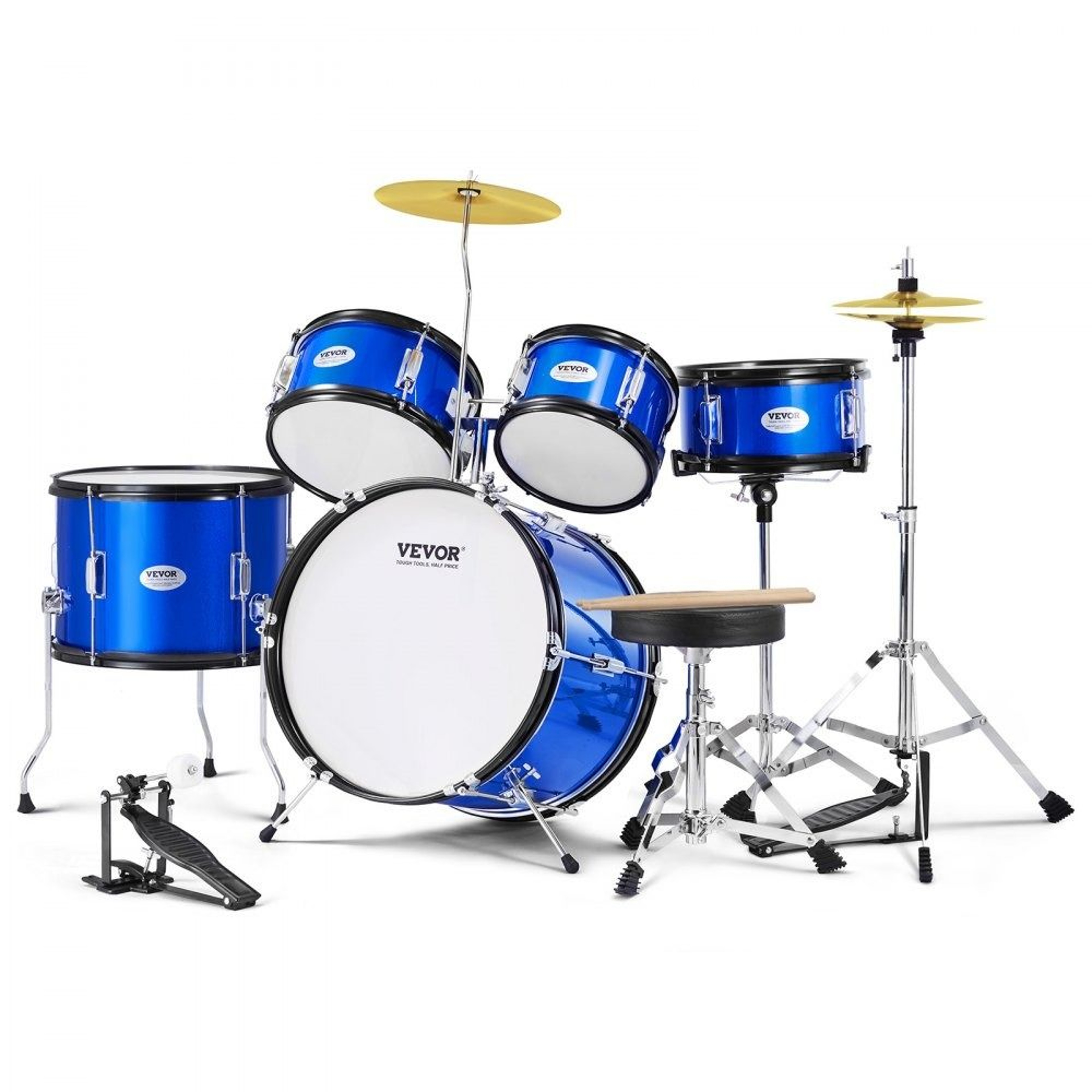 Kids Drum Set 5 Piece Beginner Drum Kit With Adjustable Throne Cymbals And Drumsticks 0