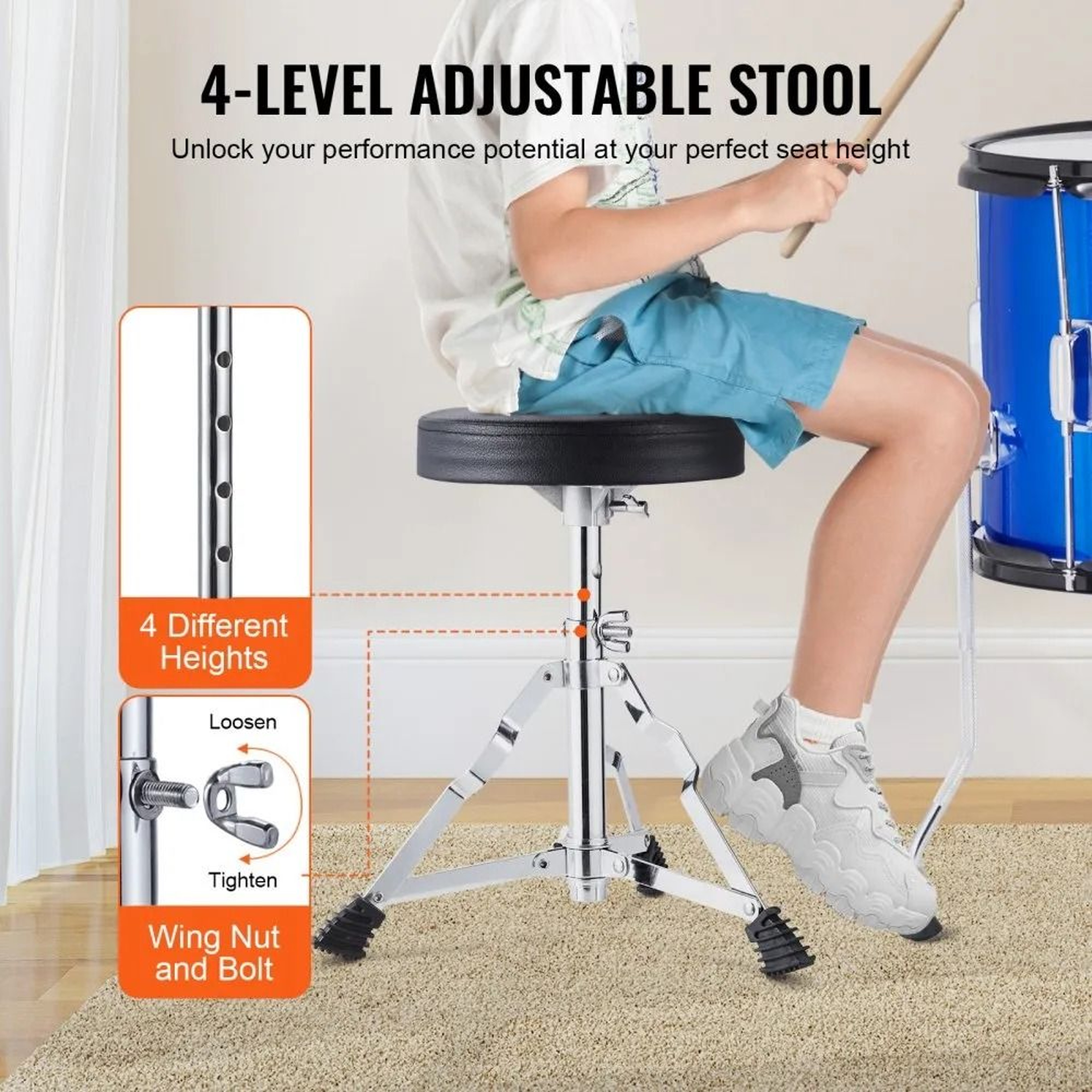 Kids Drum Set 5 Piece Beginner Drum Kit With Adjustable Throne Cymbals And Drumsticks 4