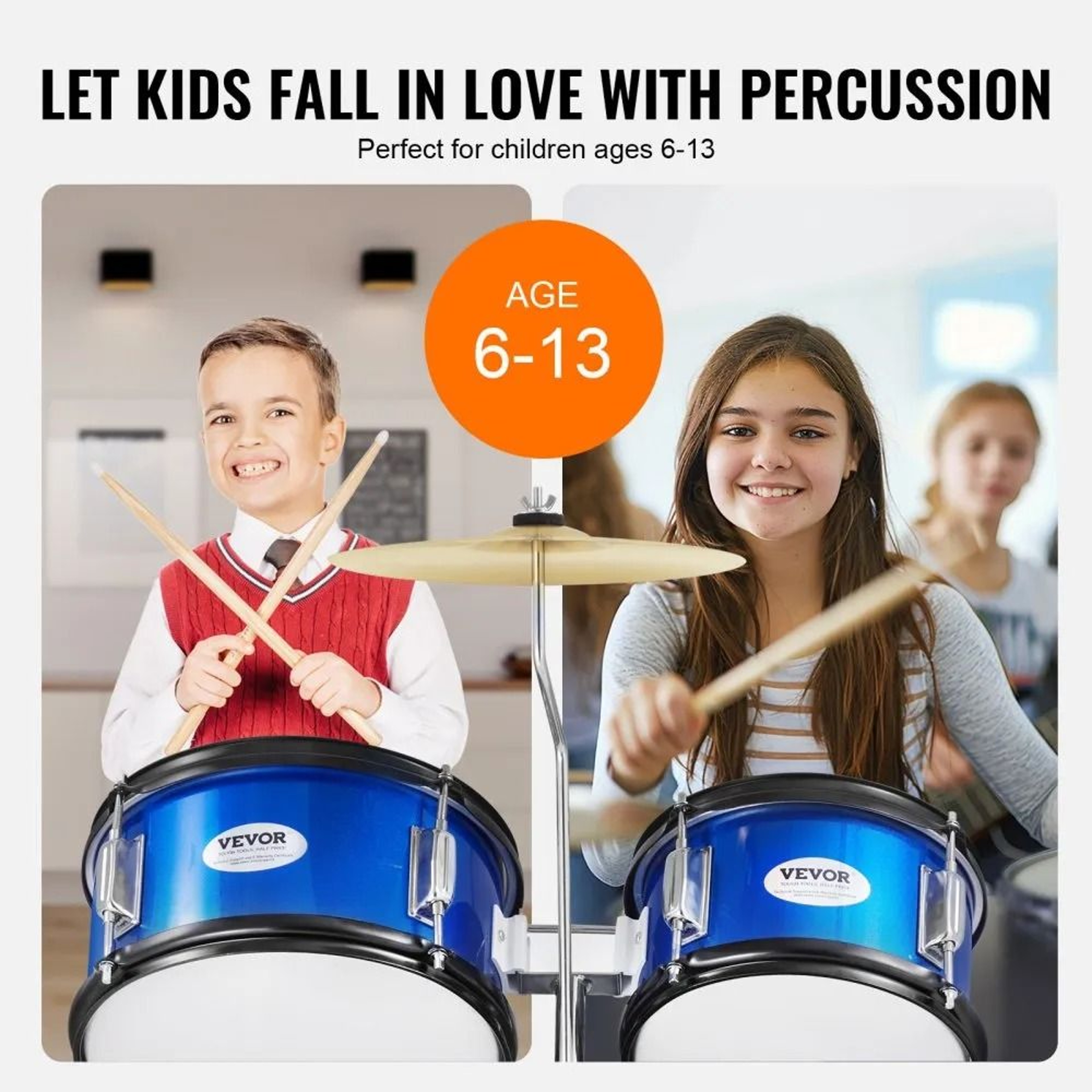 Kids Drum Set 5 Piece Beginner Drum Kit With Adjustable Throne Cymbals And Drumsticks 2