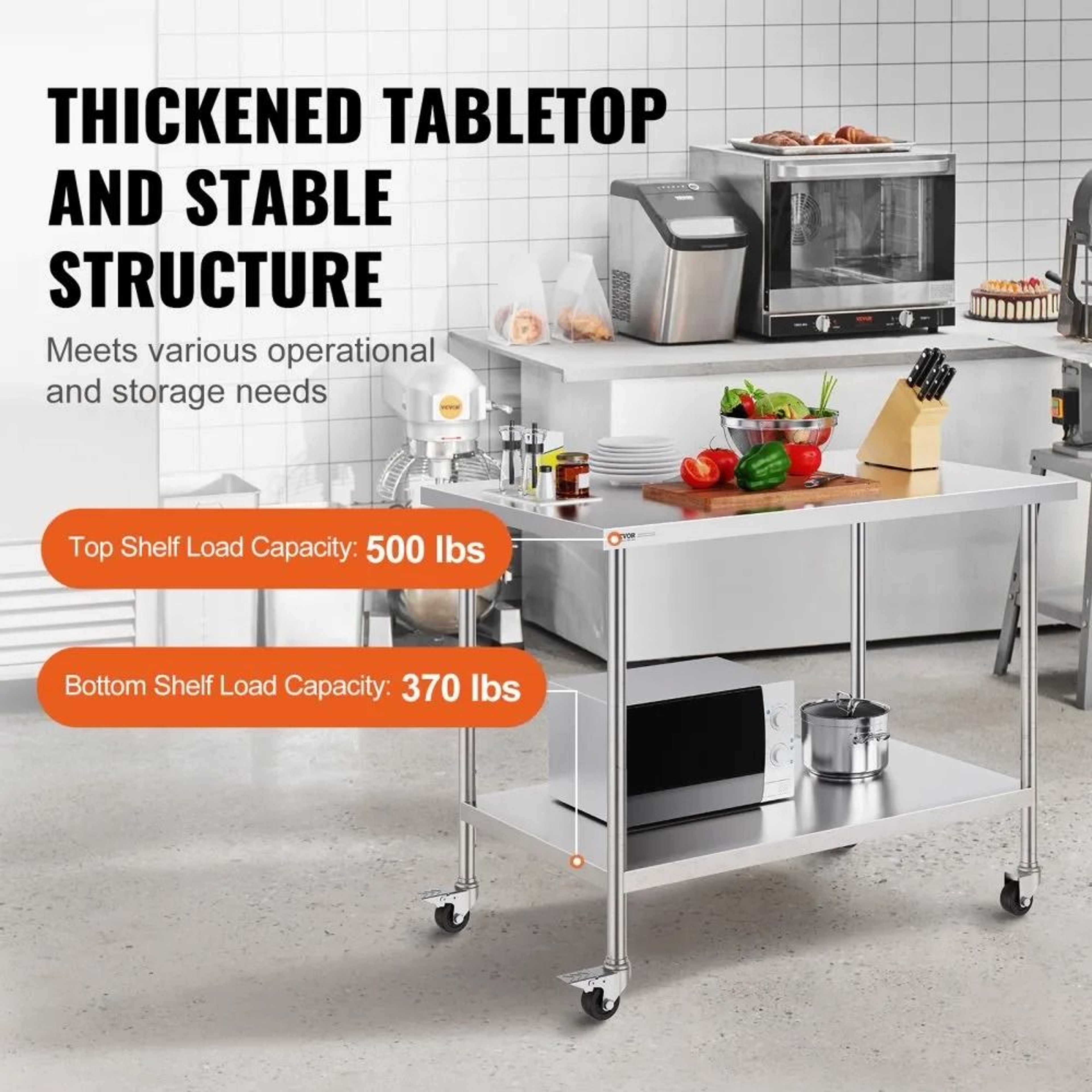 Stainless Steel Work Table With Wheels And Adjustable Shelf For Commercial Kitchens 3