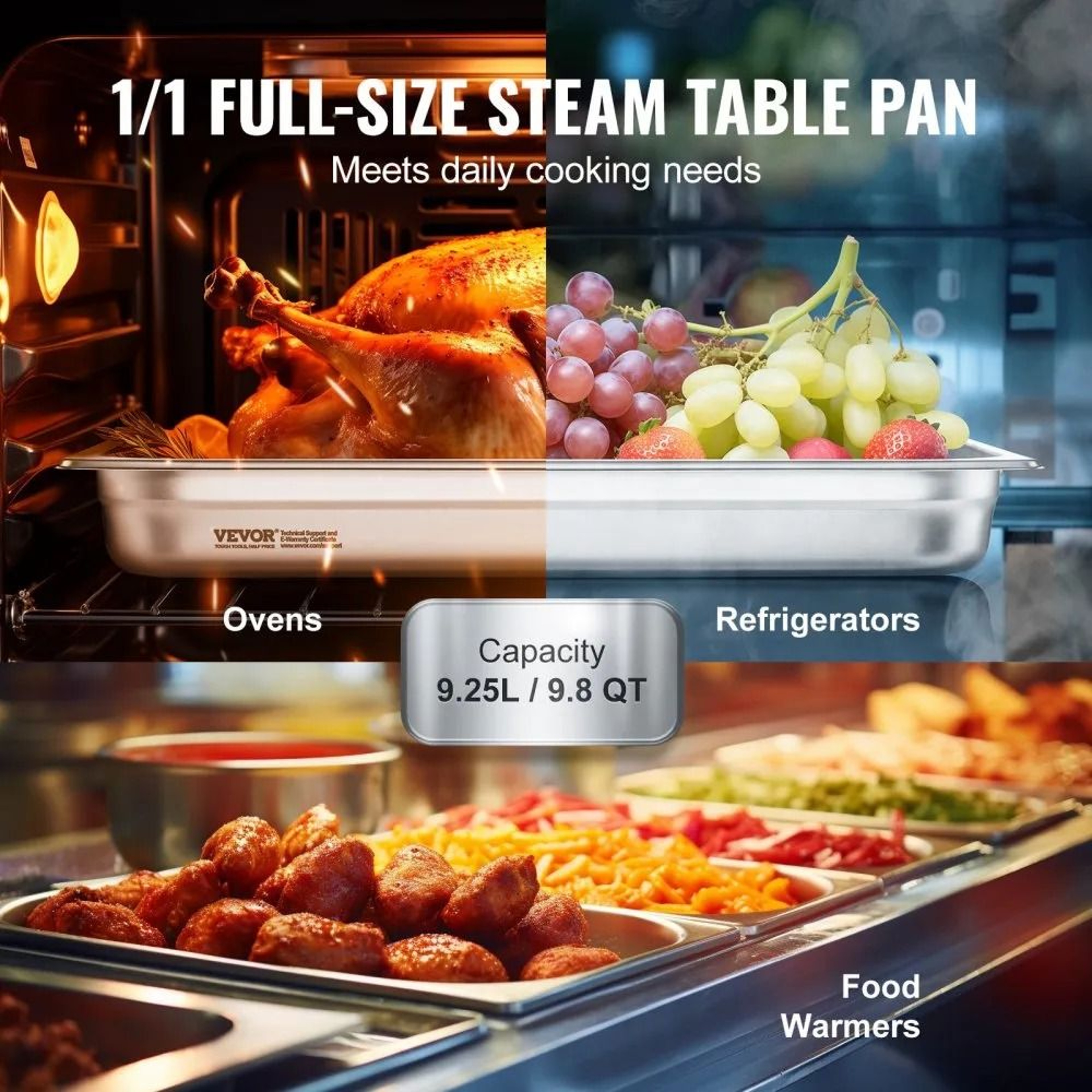 Full Size Stainless Steel Hotel Pans 6 Pack Anti Jam Commercial Steam Table Pans 4