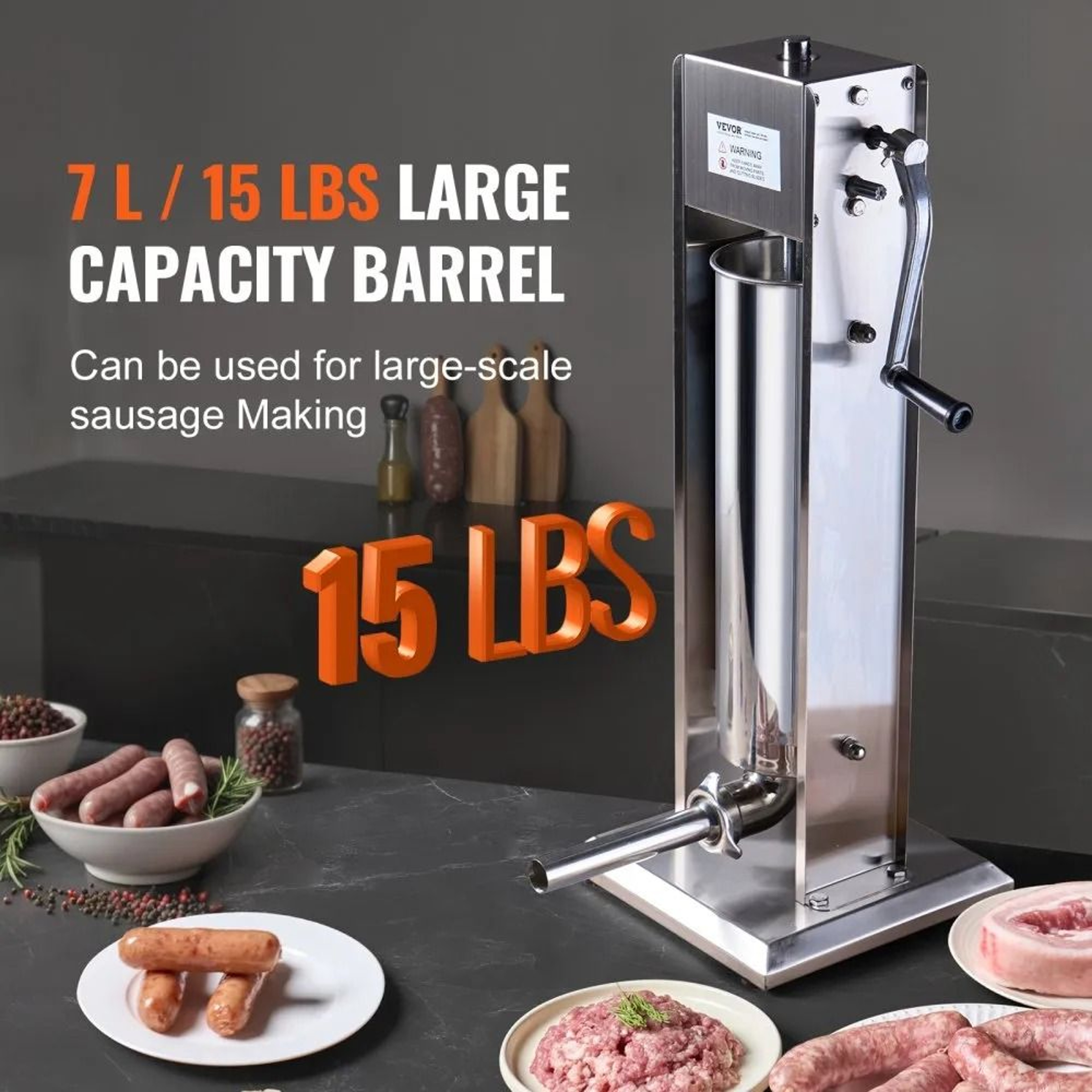 7L Manual Sausage Stuffer With Dual Speed And Stainless Steel Stuffing Tubes 5