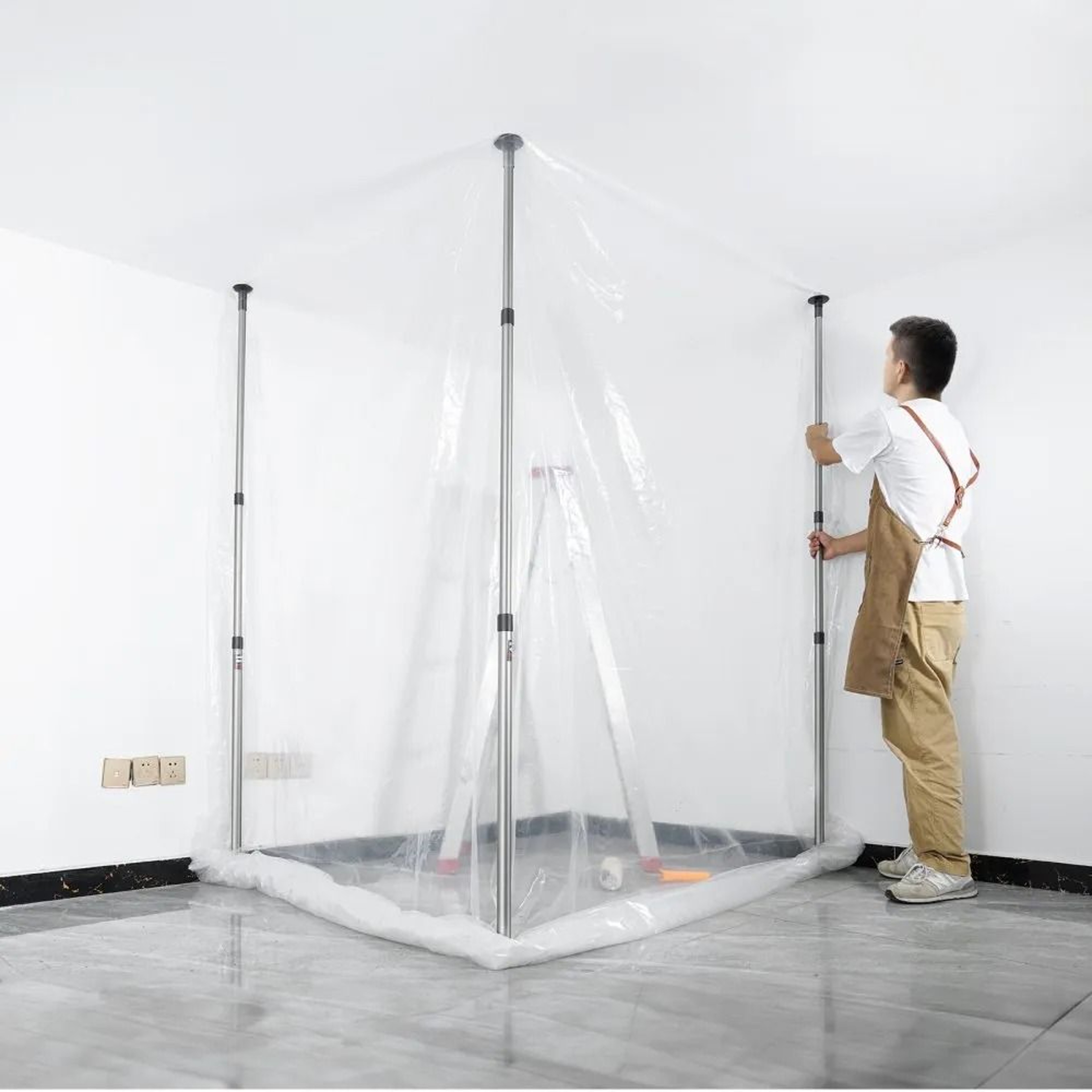 Dust Barrier Pole System With 12 Ft Telescoping Poles And Plastic Sheet 6