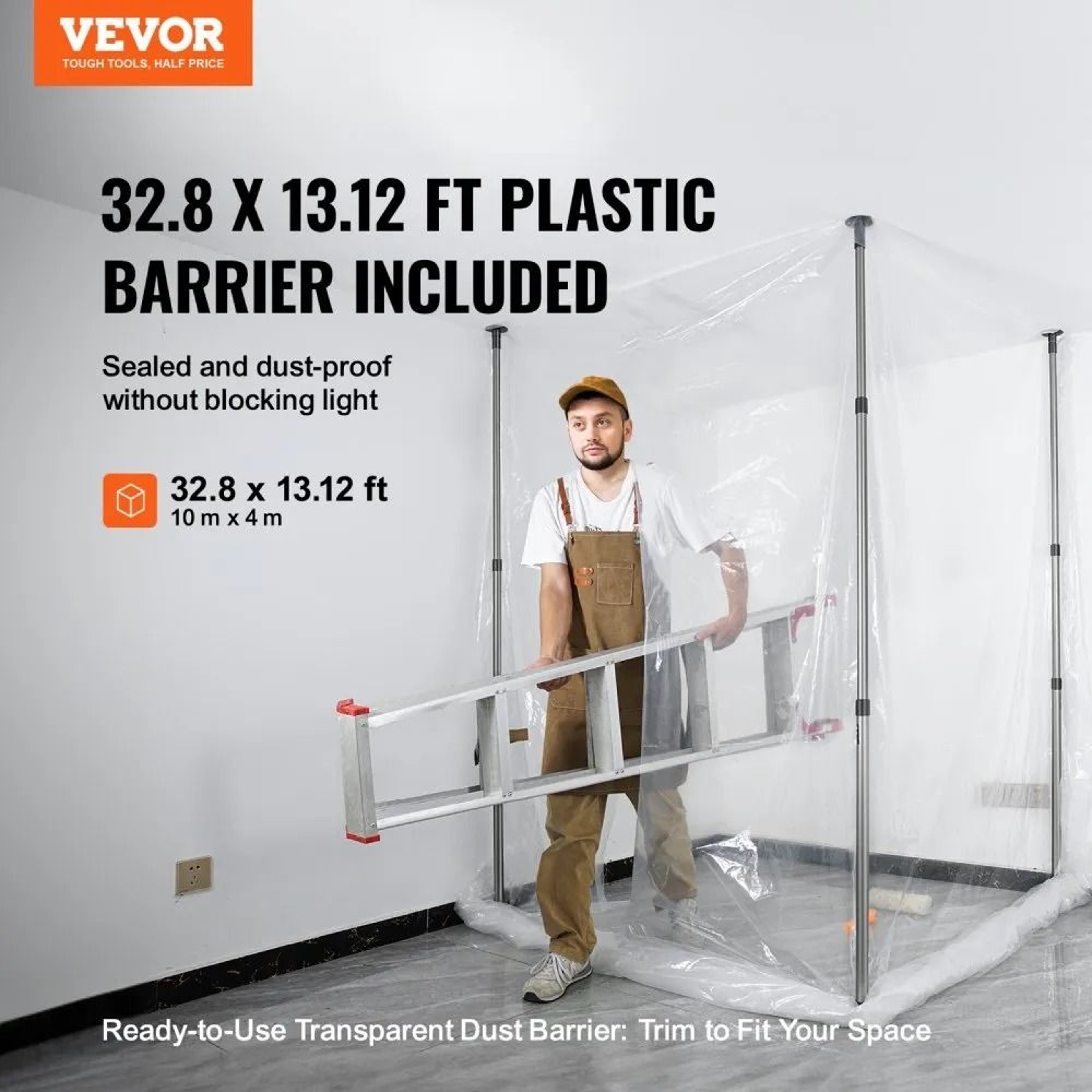 Dust Barrier Pole System With 12 Ft Telescoping Poles And Plastic Sheet 1