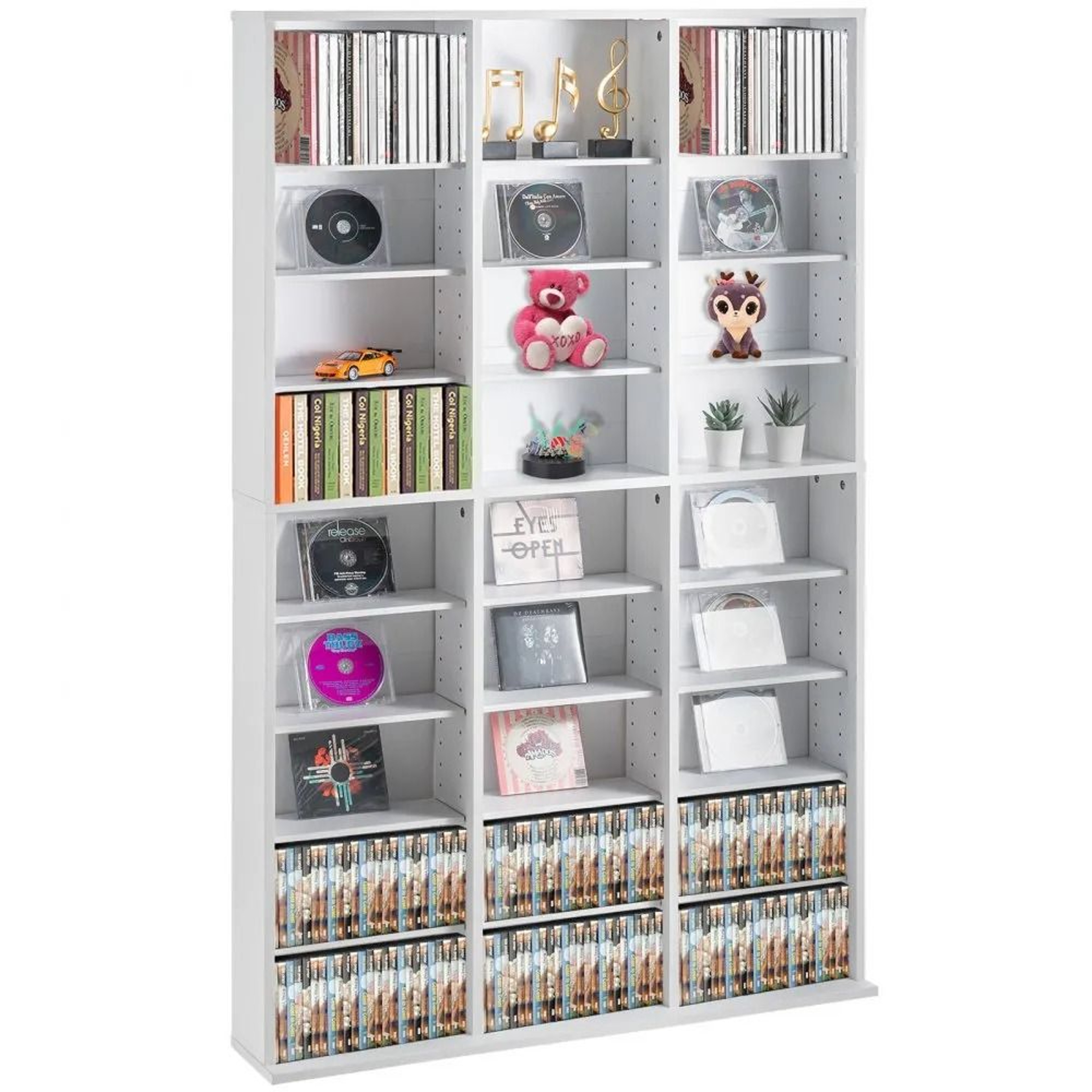 Media Storage Cabinet With Adjustable DVD CD Shelves And 27 Compartments 7