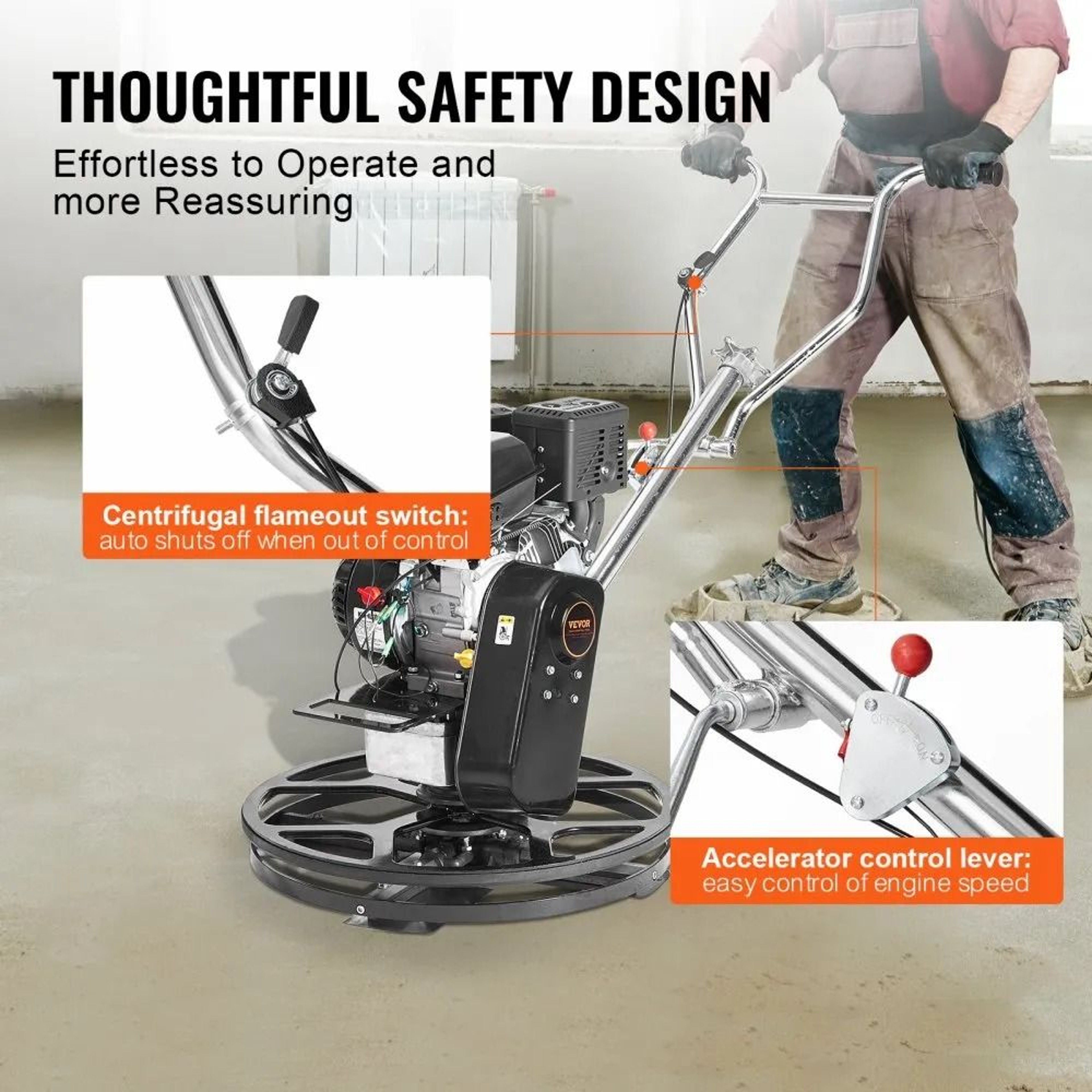 24 Inch Power Trowel 6HP Gas Walk Behind Concrete Finishing Machine With Float Pan 2