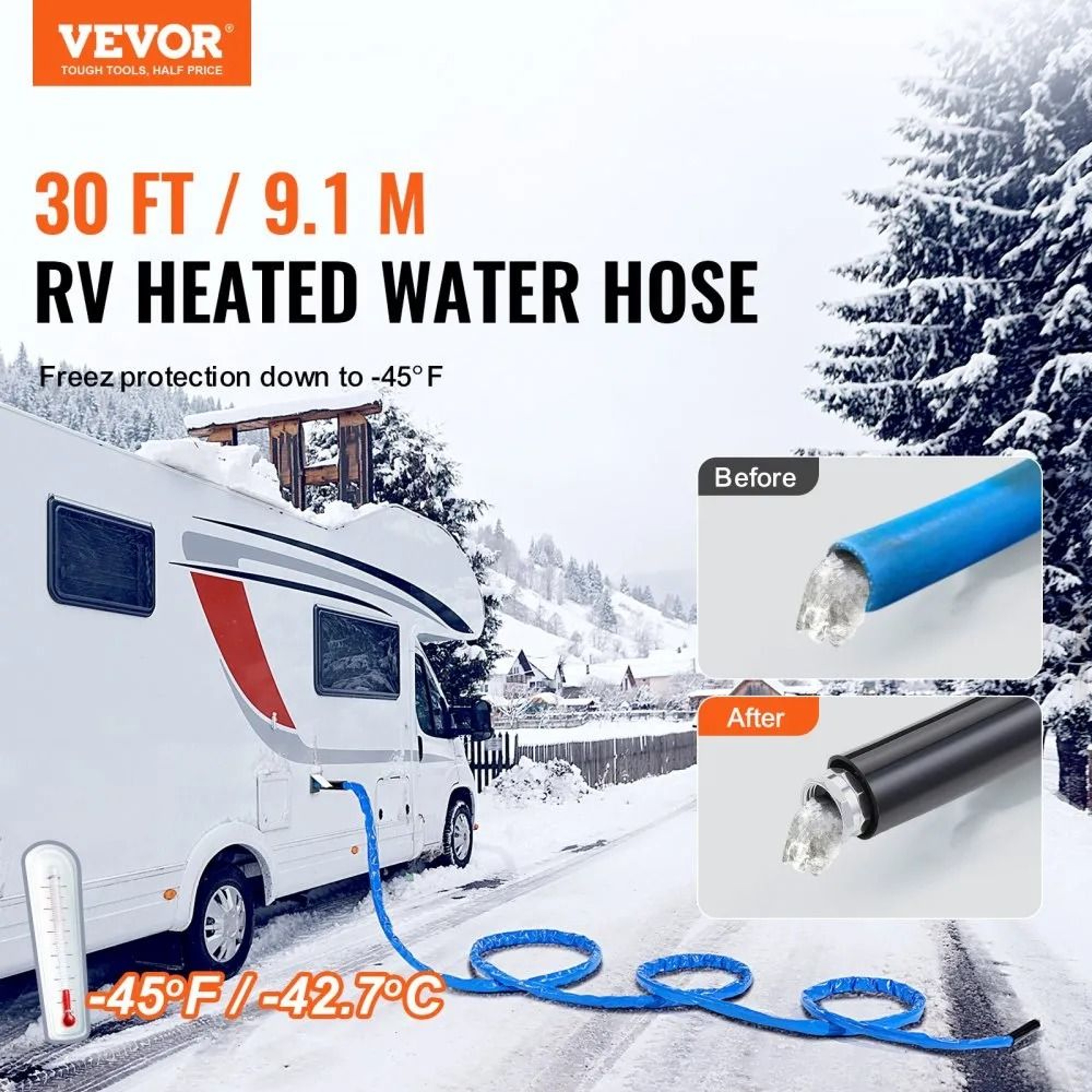 30ft Heated Water Hose For RV Freeze Protection Drinking Water Hose 2