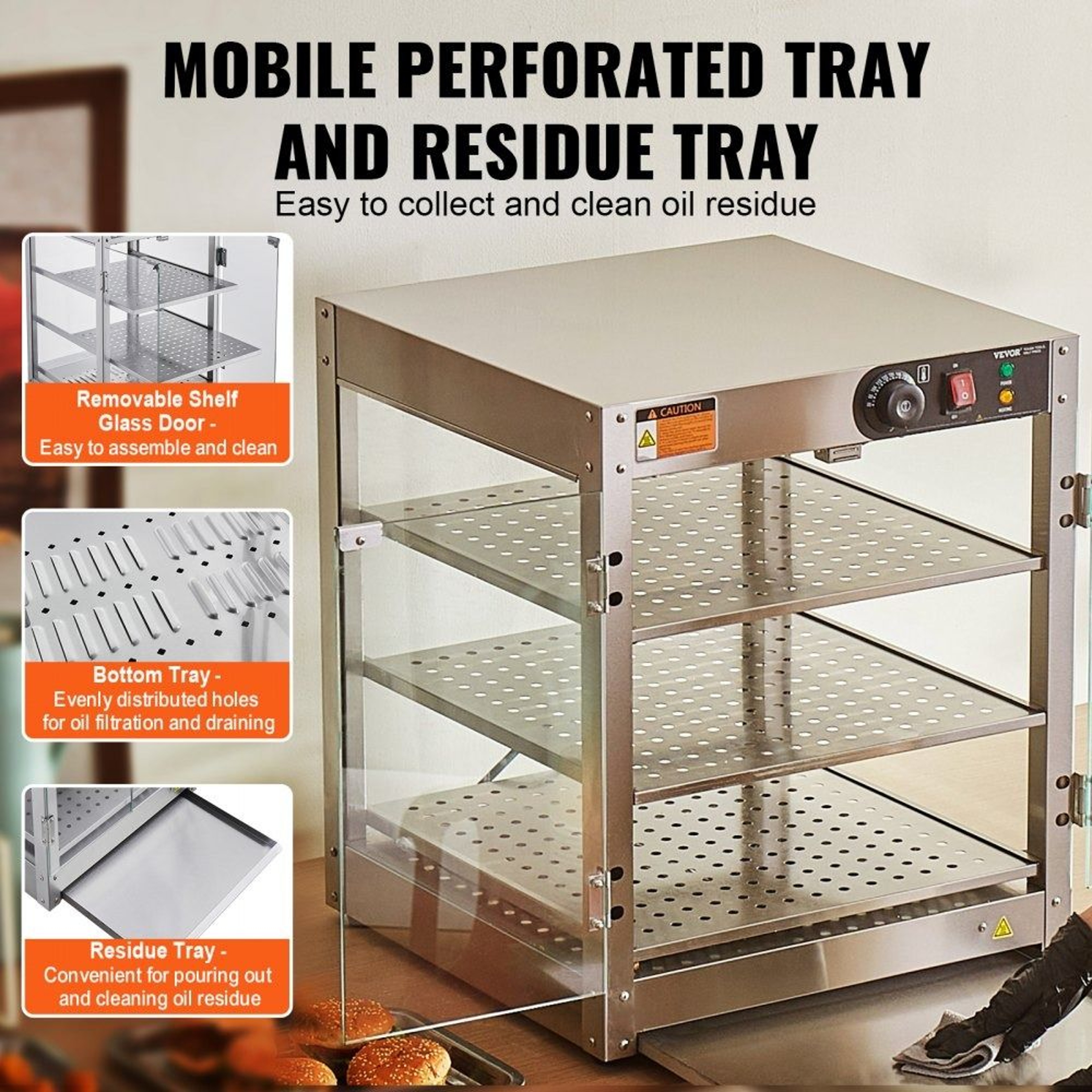 3 Tier Commercial Food Warmer Display With LED Light And Adjustable Temperature 2