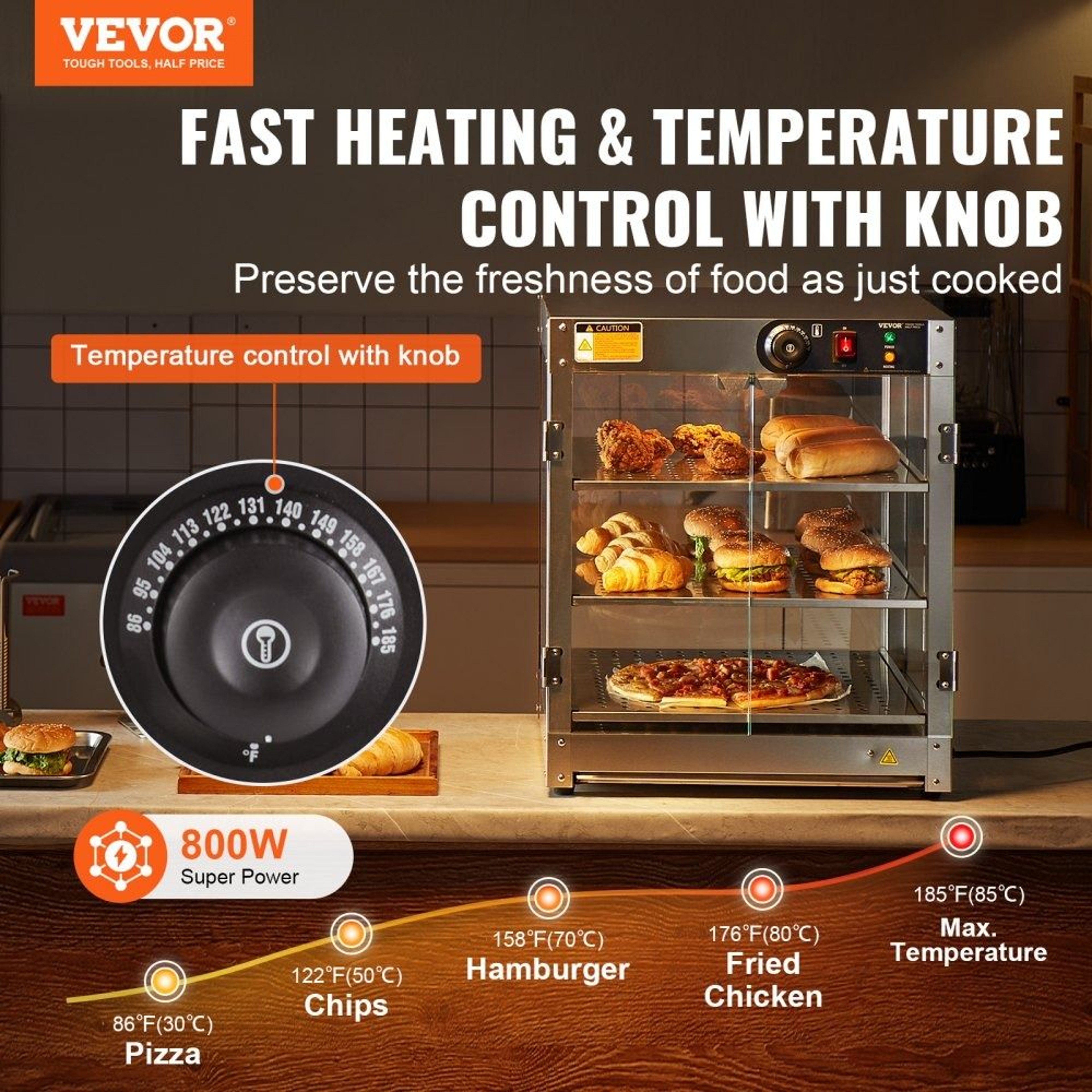 3 Tier Commercial Food Warmer Display With LED Light And Adjustable Temperature 4