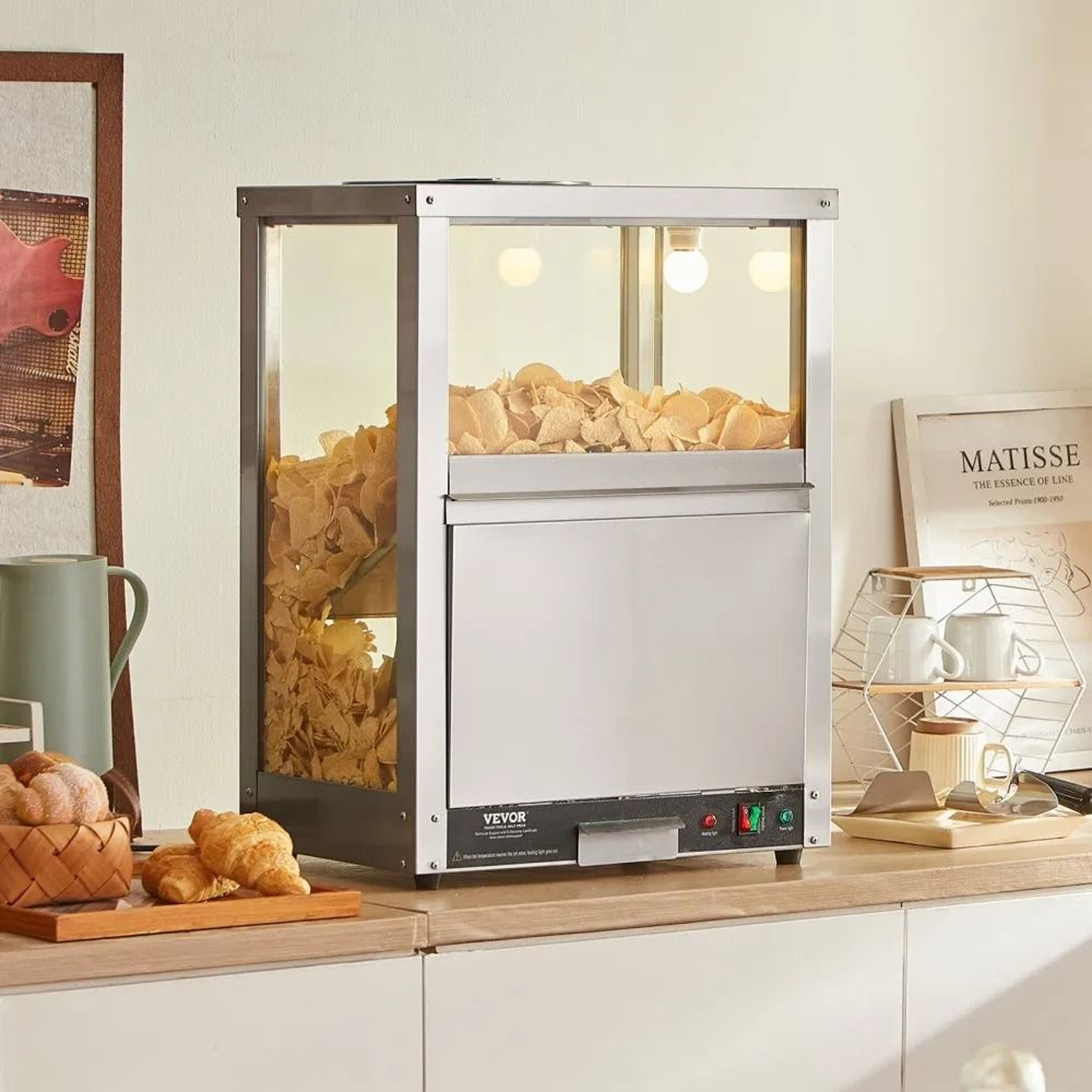 Commercial Nacho Chip Warmer 845QT Stainless Steel Snack Warmer With Heating Base And Light 5