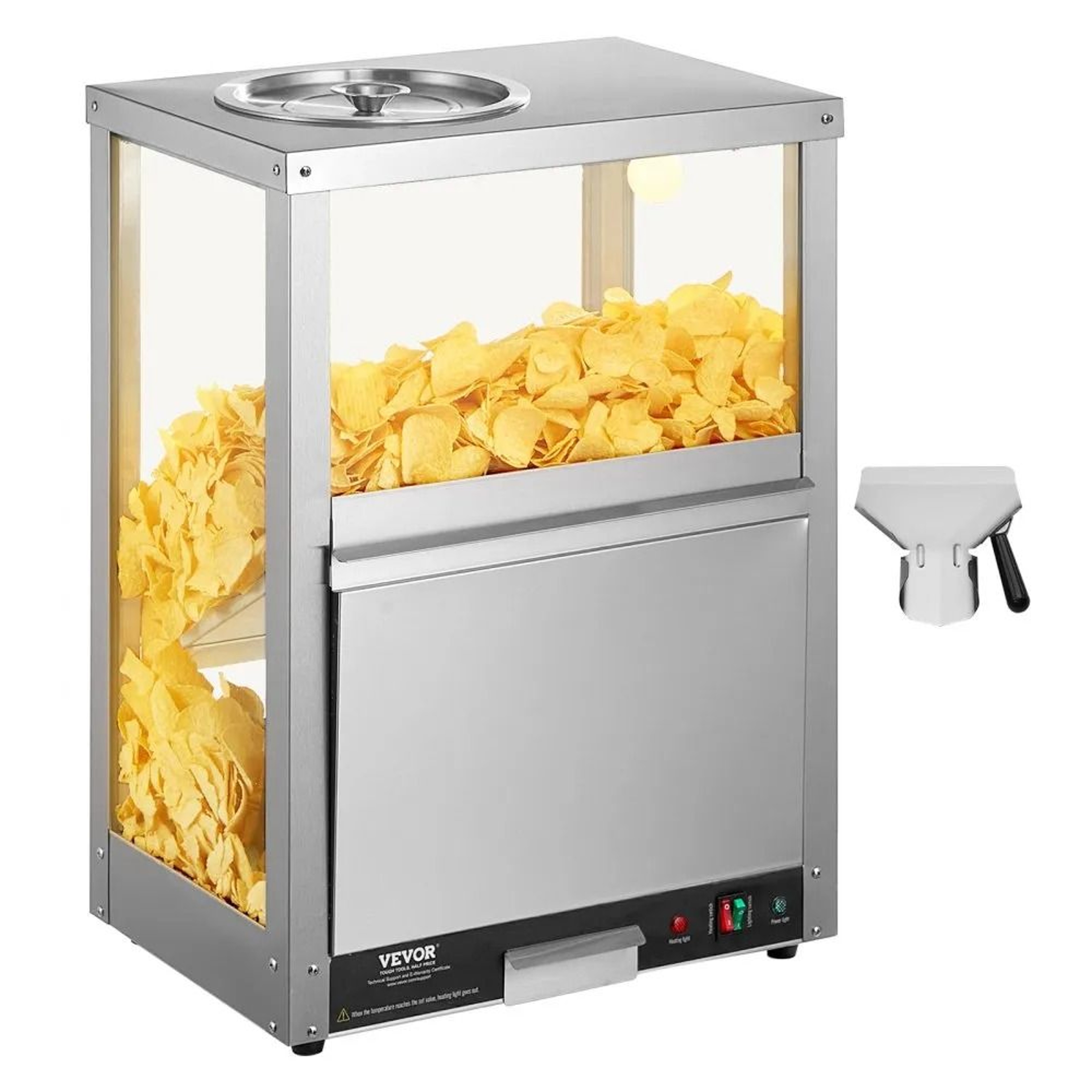 Commercial Nacho Chip Warmer 845QT Stainless Steel Snack Warmer With Heating Base And Light 0