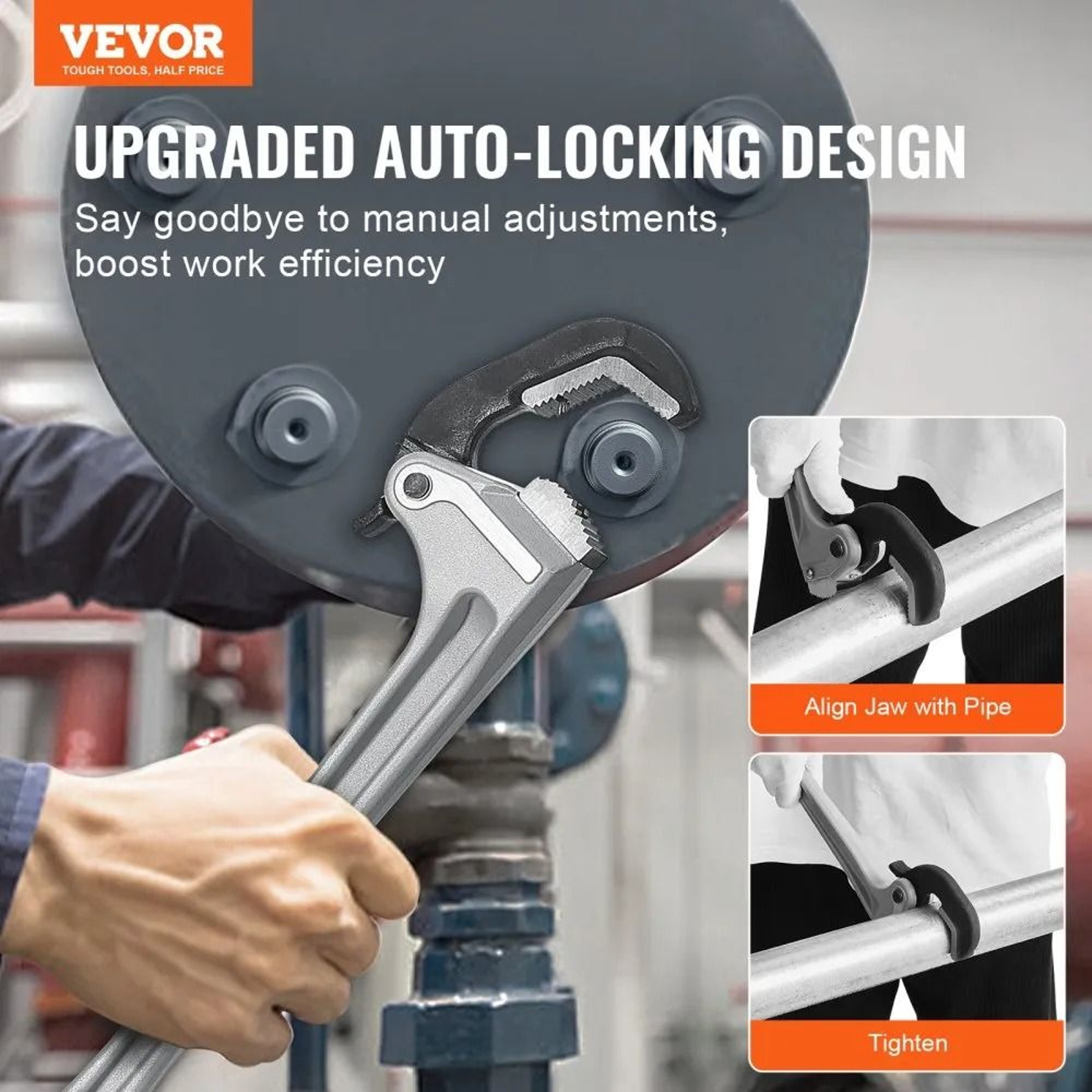18 Inch Aluminum Pipe Wrench With Automatic Jaw Adjustment For Plumbing And Automotive Repair 1