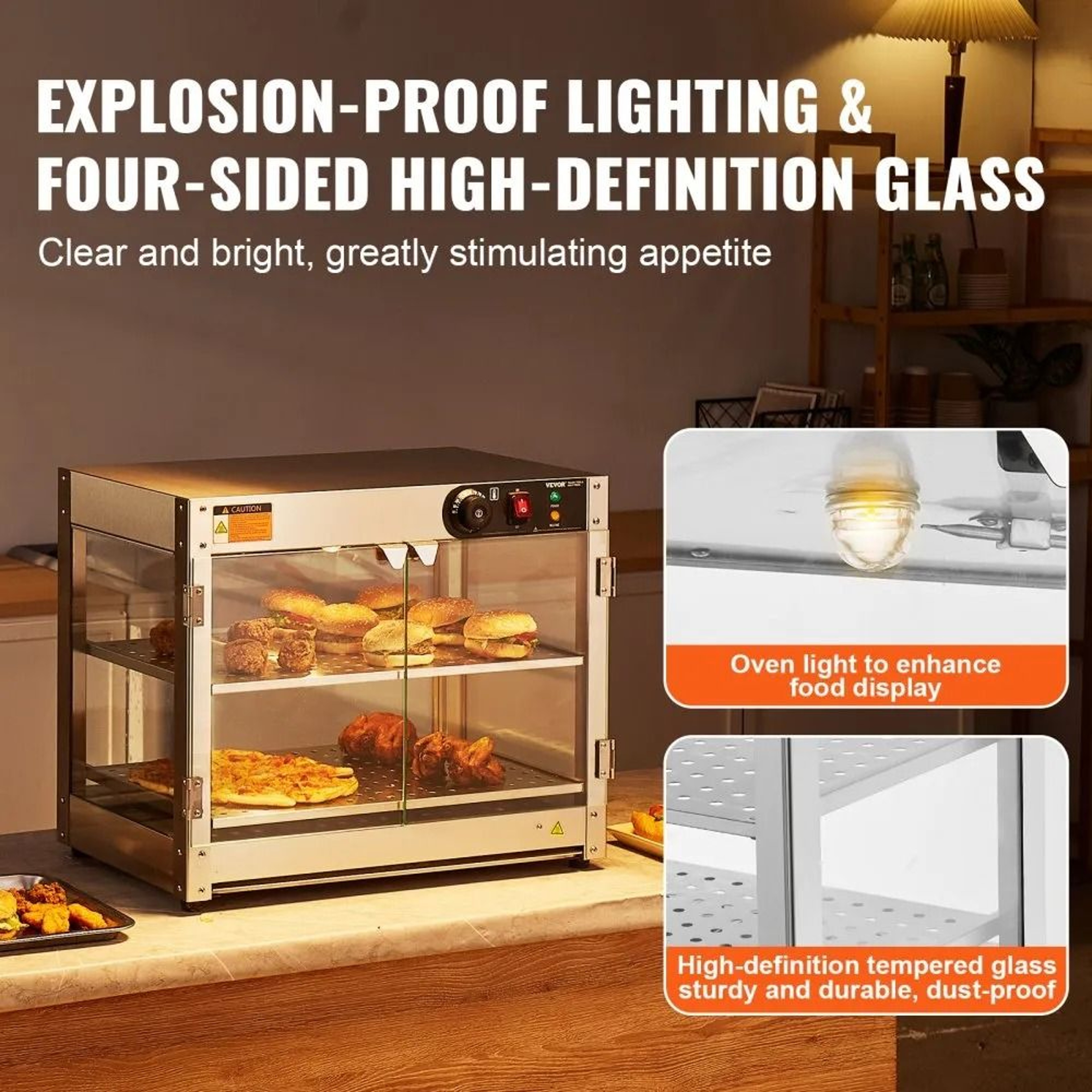 2 Tier Commercial Food Warmer 58L Countertop Food Display Warmer With LED Light 2