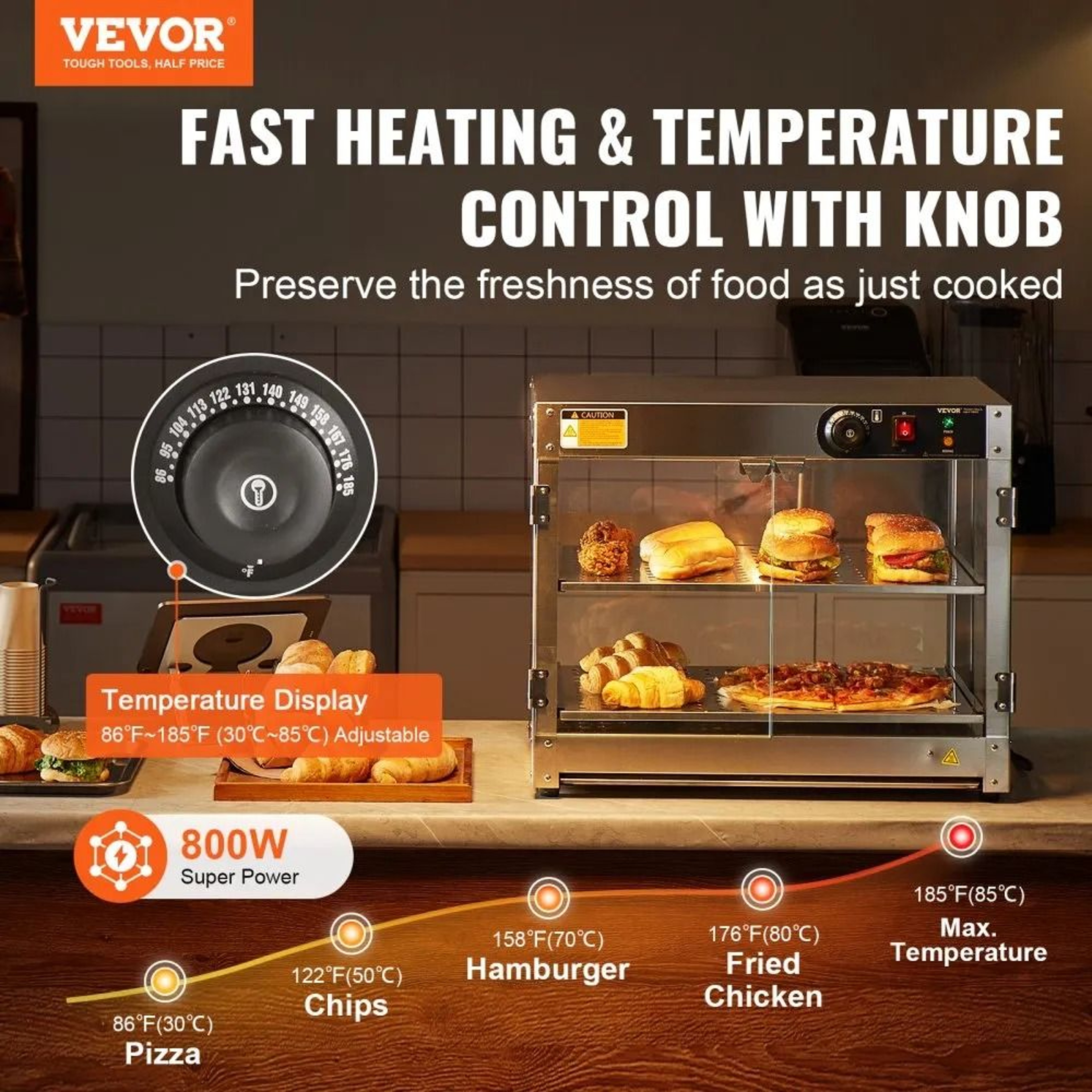2 Tier Commercial Food Warmer 58L Countertop Food Display Warmer With LED Light 1