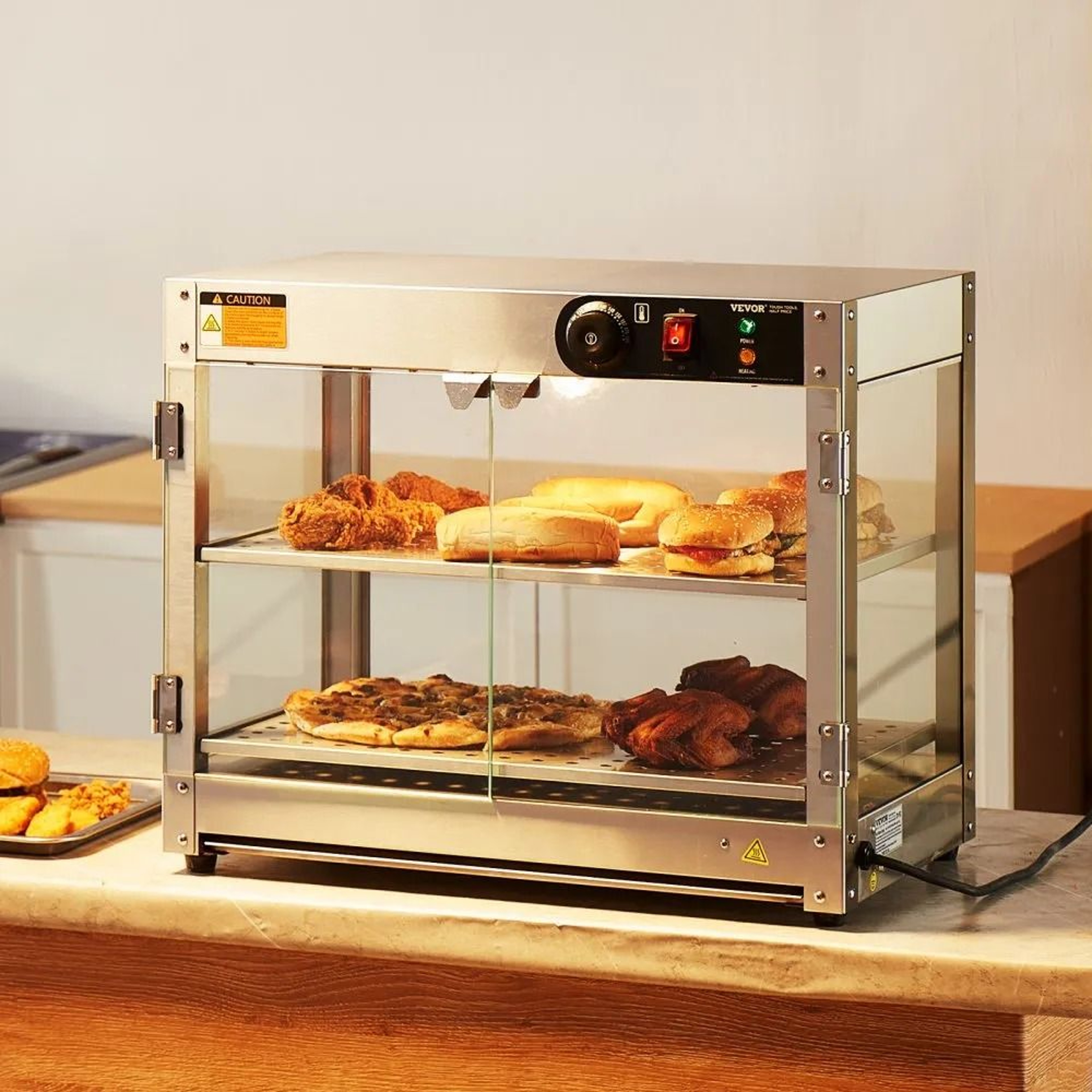 2 Tier Commercial Food Warmer 58L Countertop Food Display Warmer With LED Light 6
