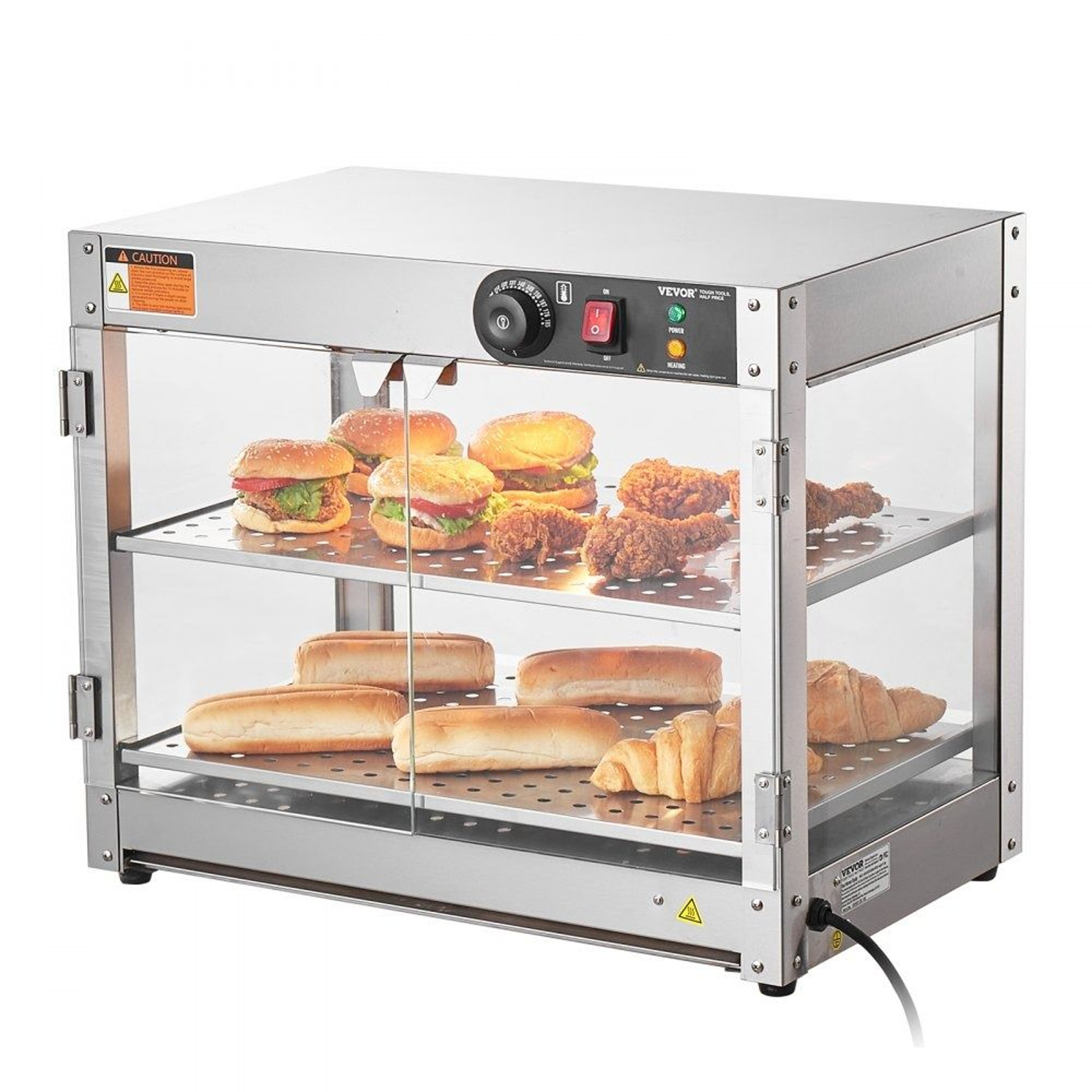 2 Tier Commercial Food Warmer 58L Countertop Food Display Warmer With LED Light 0