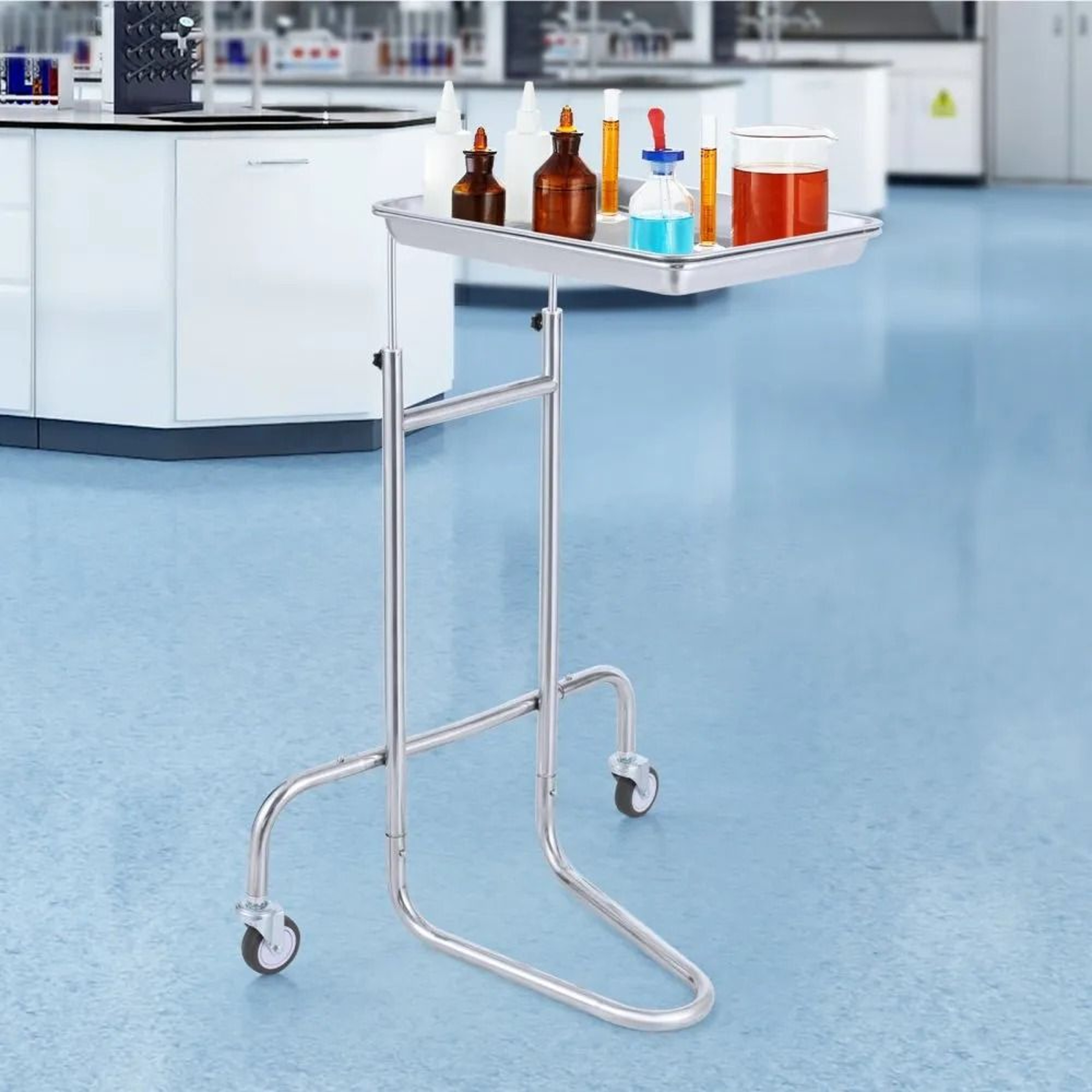 Adjustable Stainless Steel Lab Cart With Single Tray And Silent Wheels 5