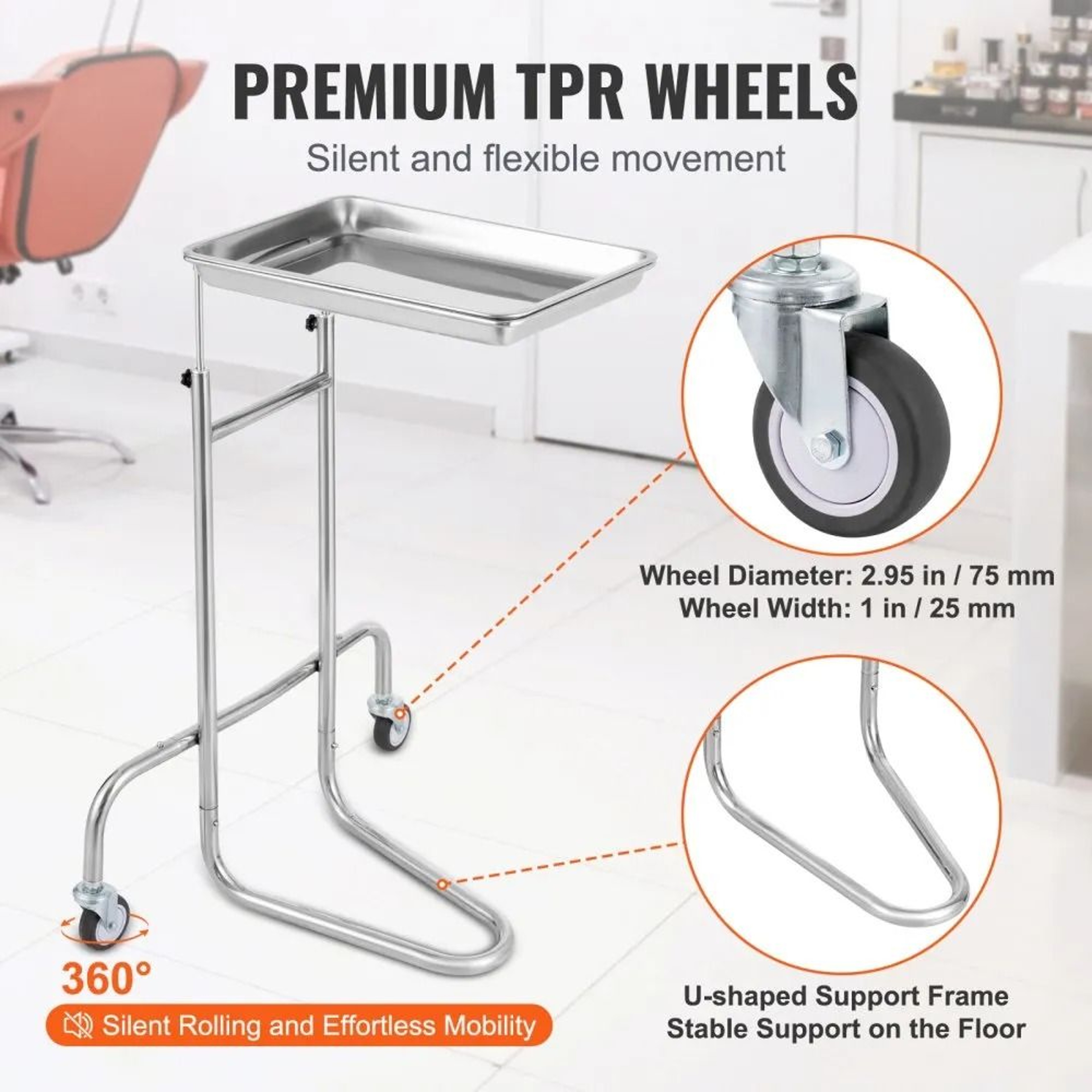Adjustable Stainless Steel Lab Cart With Single Tray And Silent Wheels 1