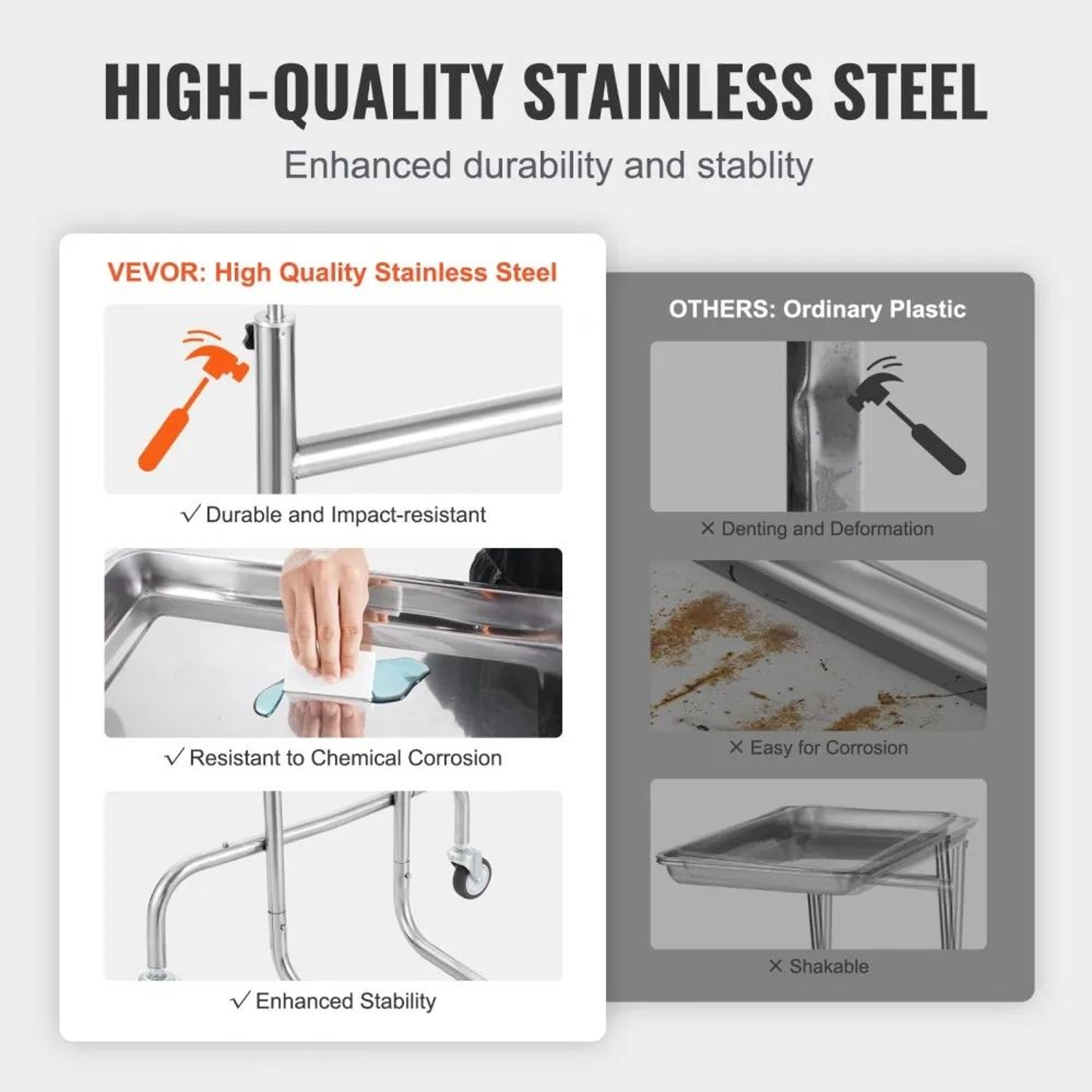 Adjustable Stainless Steel Lab Cart With Single Tray And Silent Wheels 2