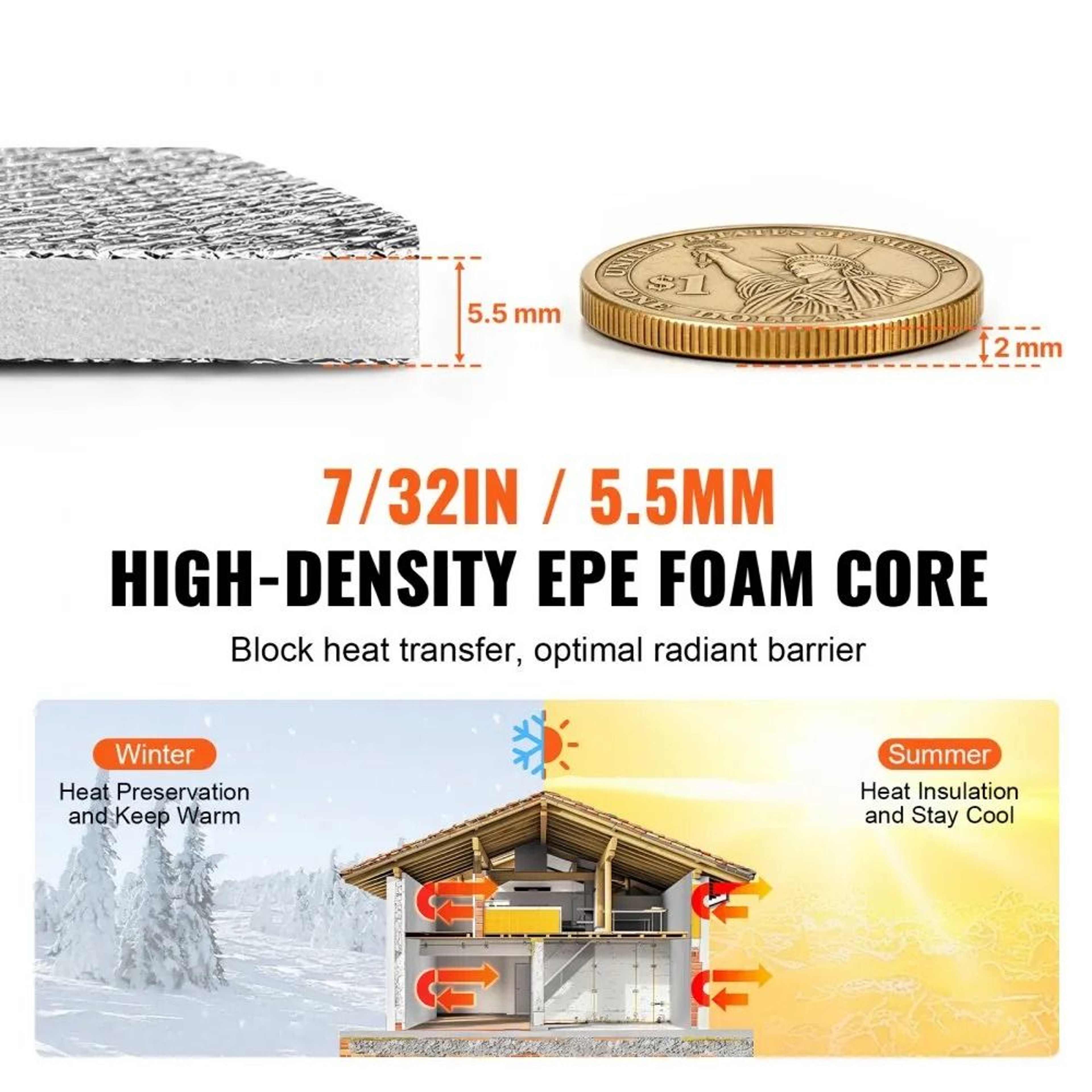 Double Reflective Insulation Roll 48 X 50 Ft Foam Core Radiant Barrier Heat Shield 3