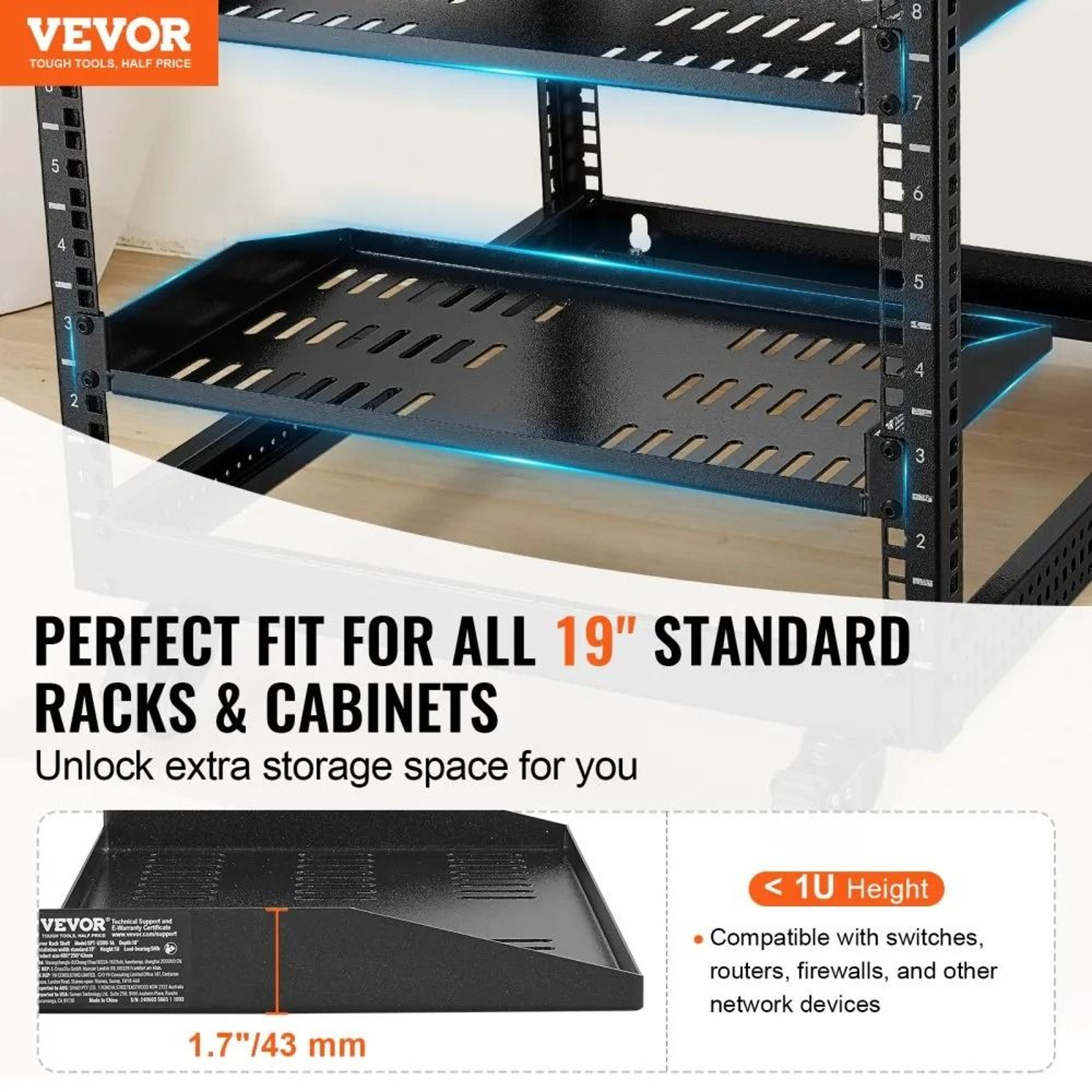 Heavy Duty 1U Server Rack Shelf 10 Inch Vented Network Rack Shelf 2 Pack 1