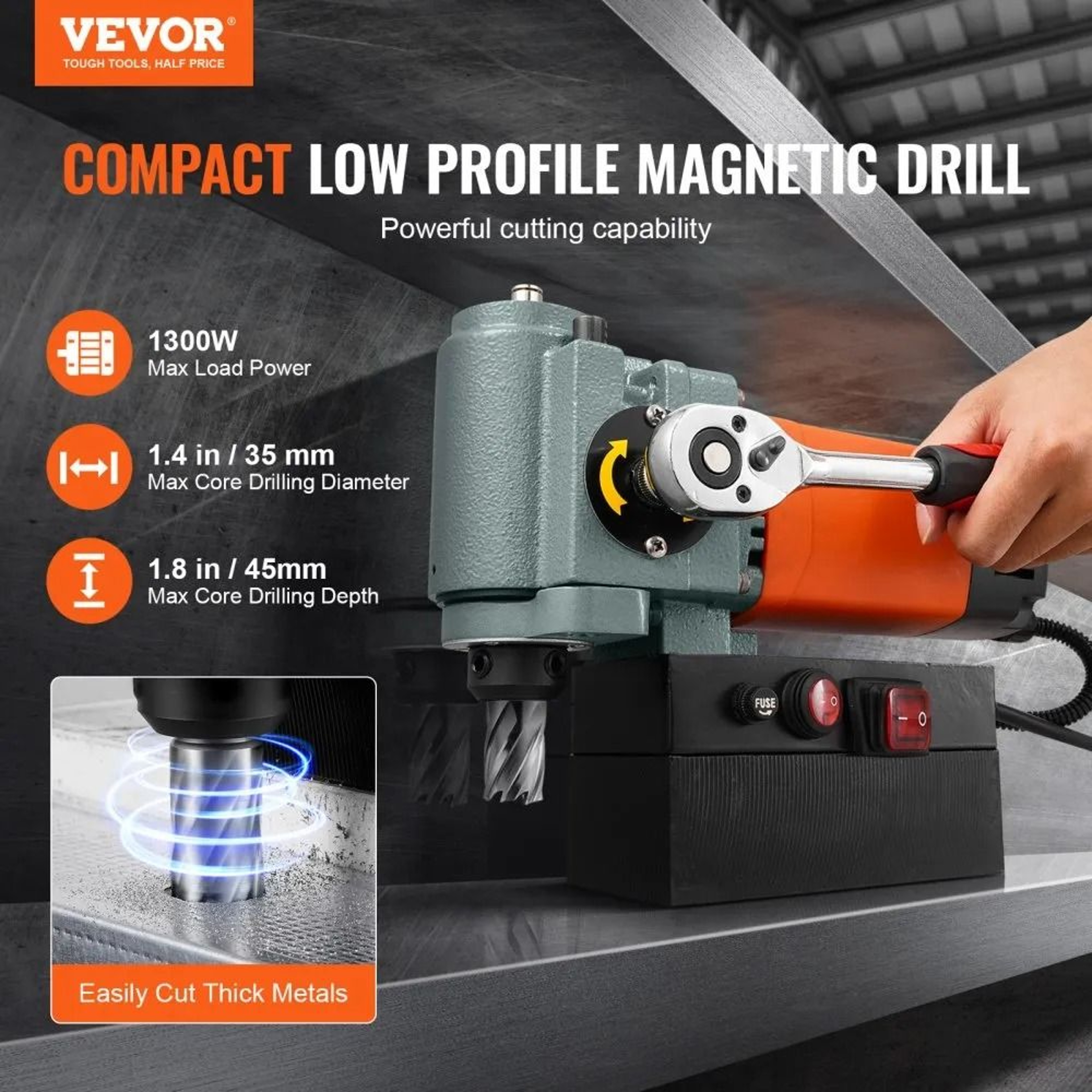 Low Profile Magnetic Drill Press 1300W Portable Mag Drill For Metalwork 1