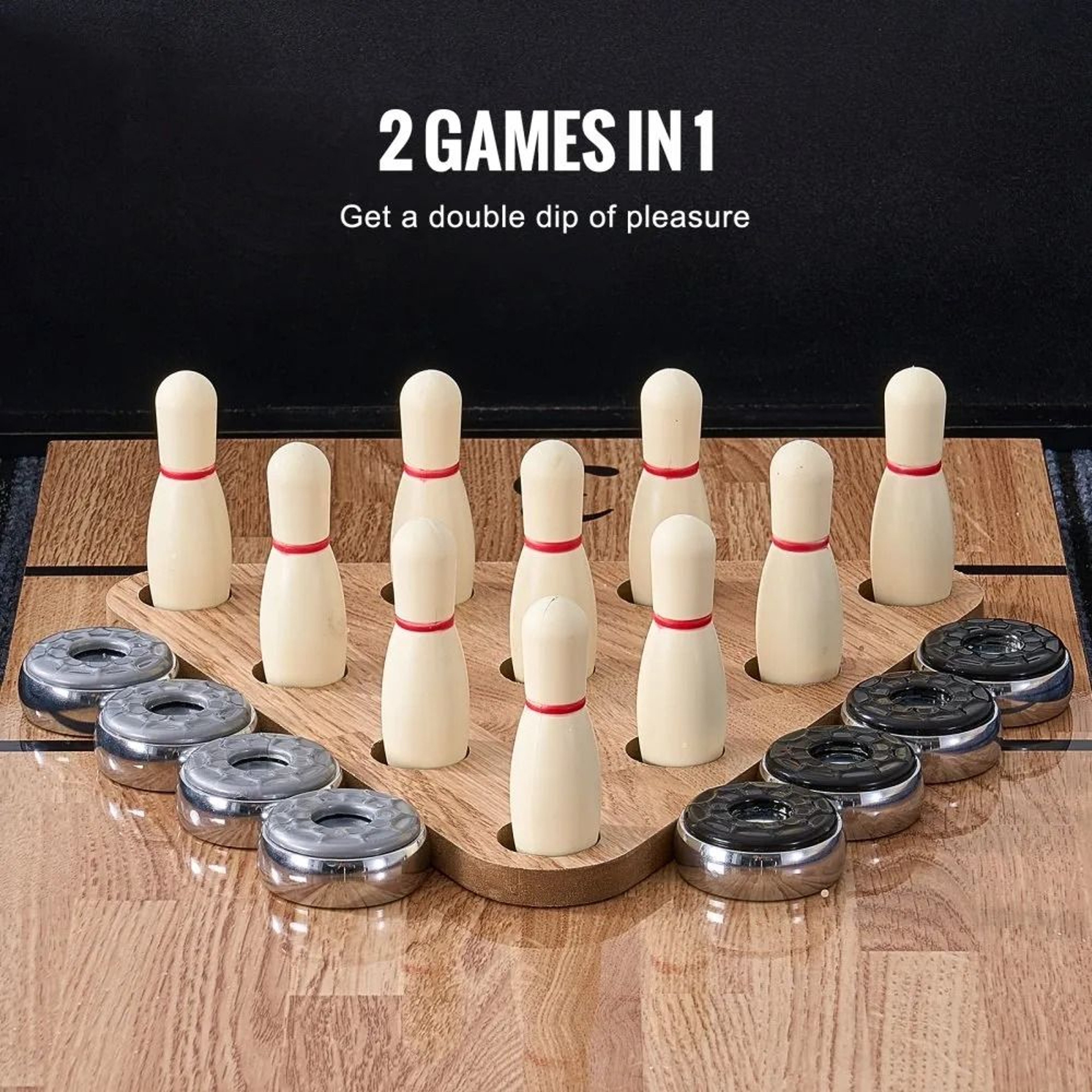 9 Ft Shuffleboard Table 2 In 1 Shuffleboard And Bowling Game Set With Scratch Resistant Playfield 5