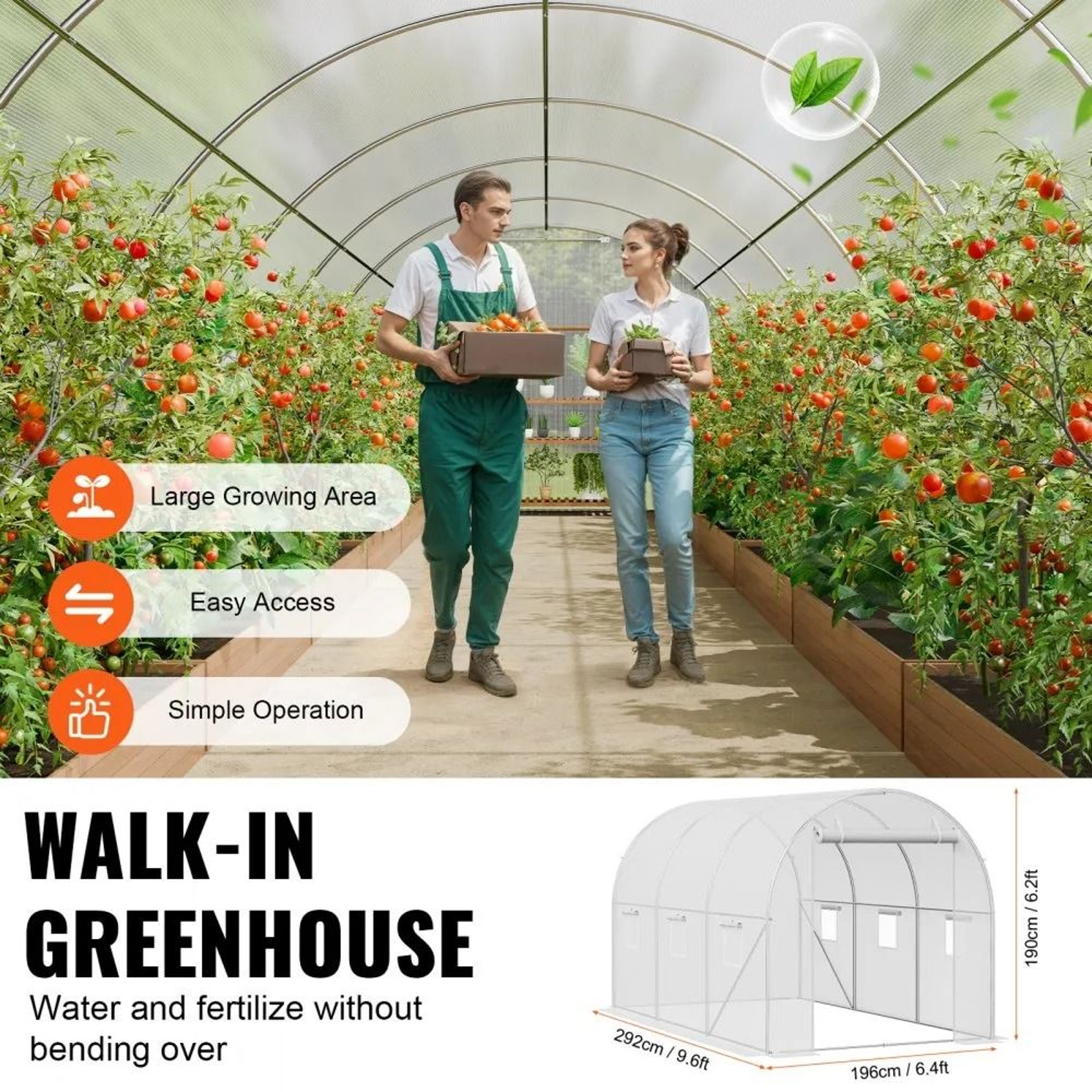 Walk In Tunnel Greenhouse 96x64x62 Ft Galvanized Frame Hoop House With PE Cover 2