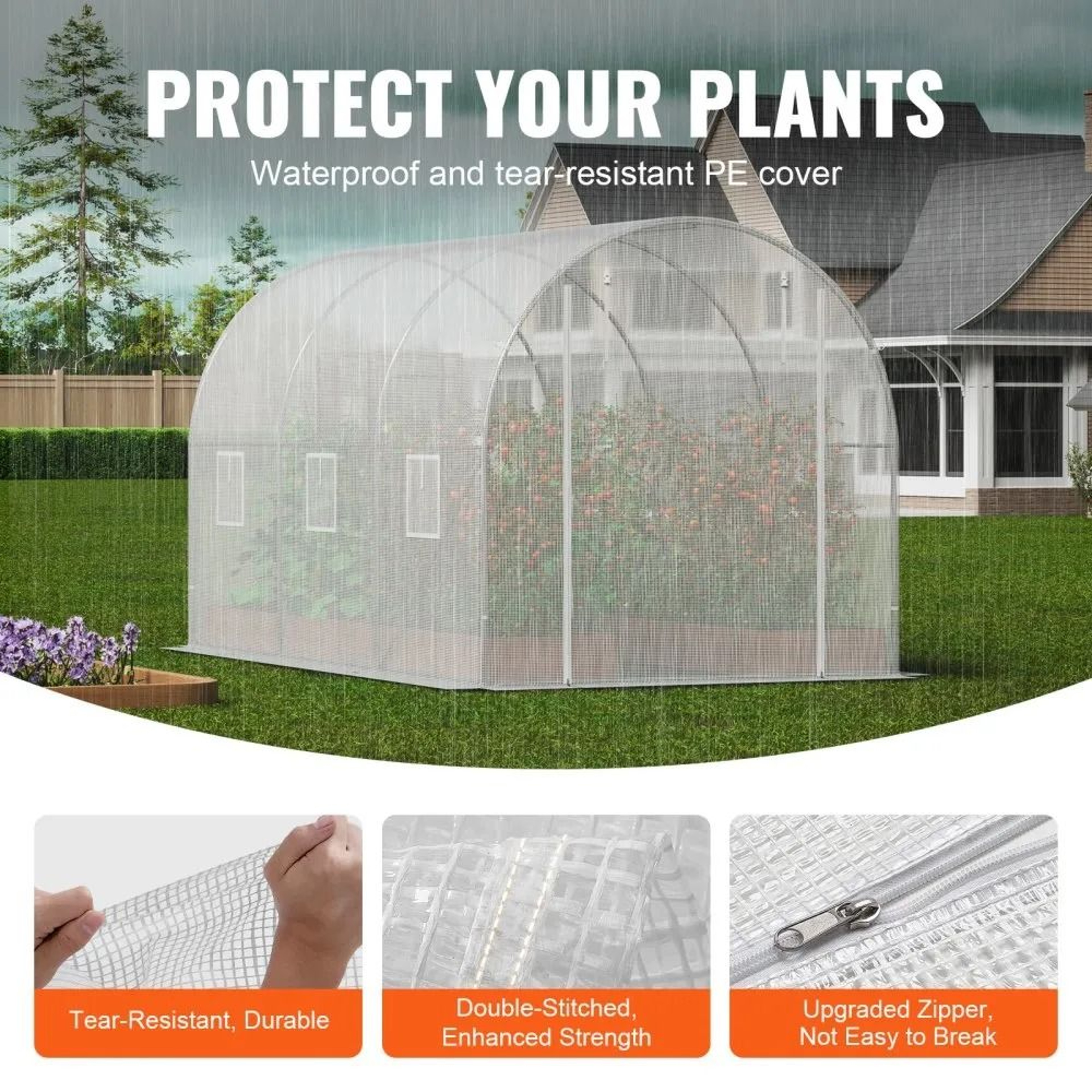 Walk In Tunnel Greenhouse 96x64x62 Ft Galvanized Frame Hoop House With PE Cover 4