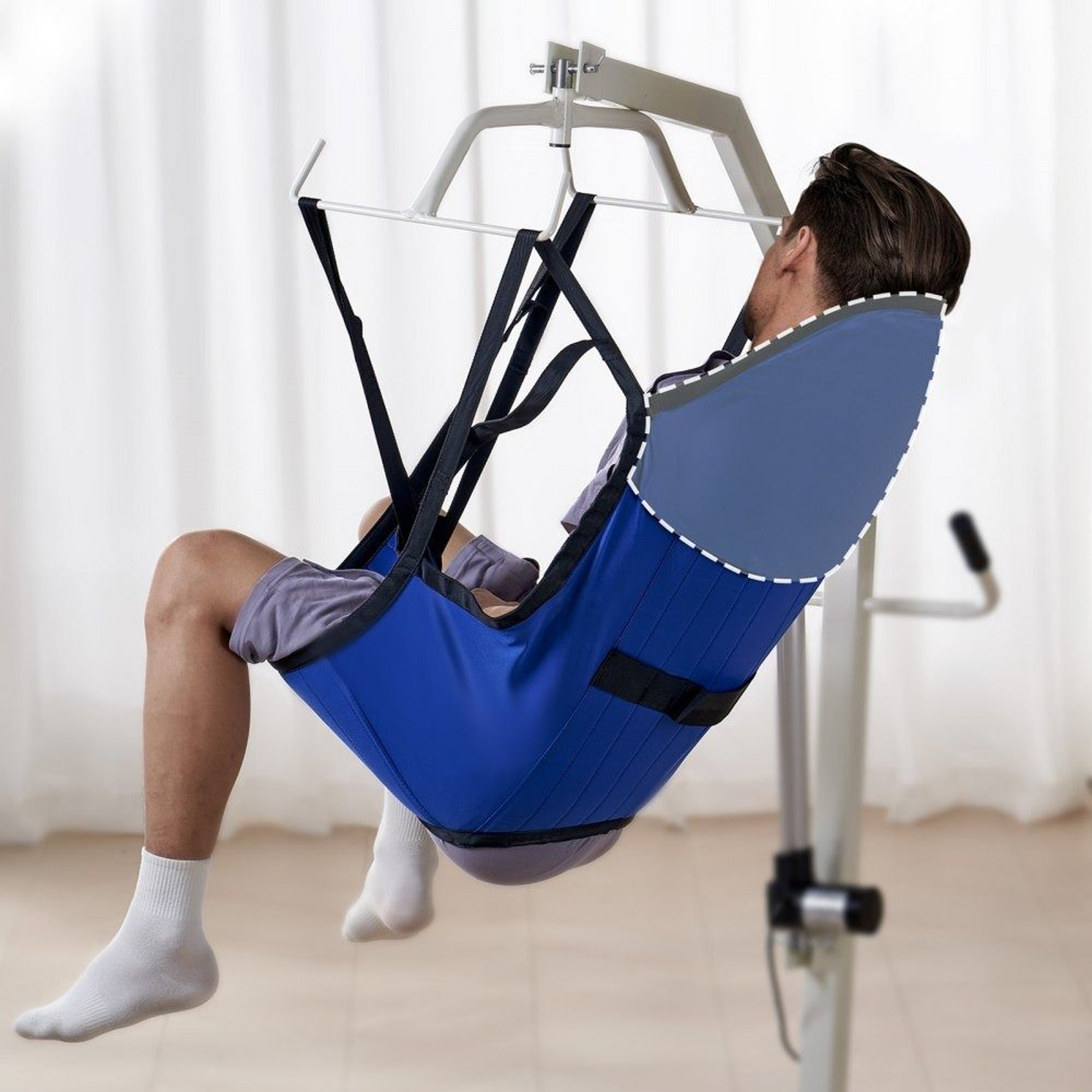 Patient Lift U Sling With Head Support Divided Leg Transfer Sling Medium Size 600 LBS Capacity 6