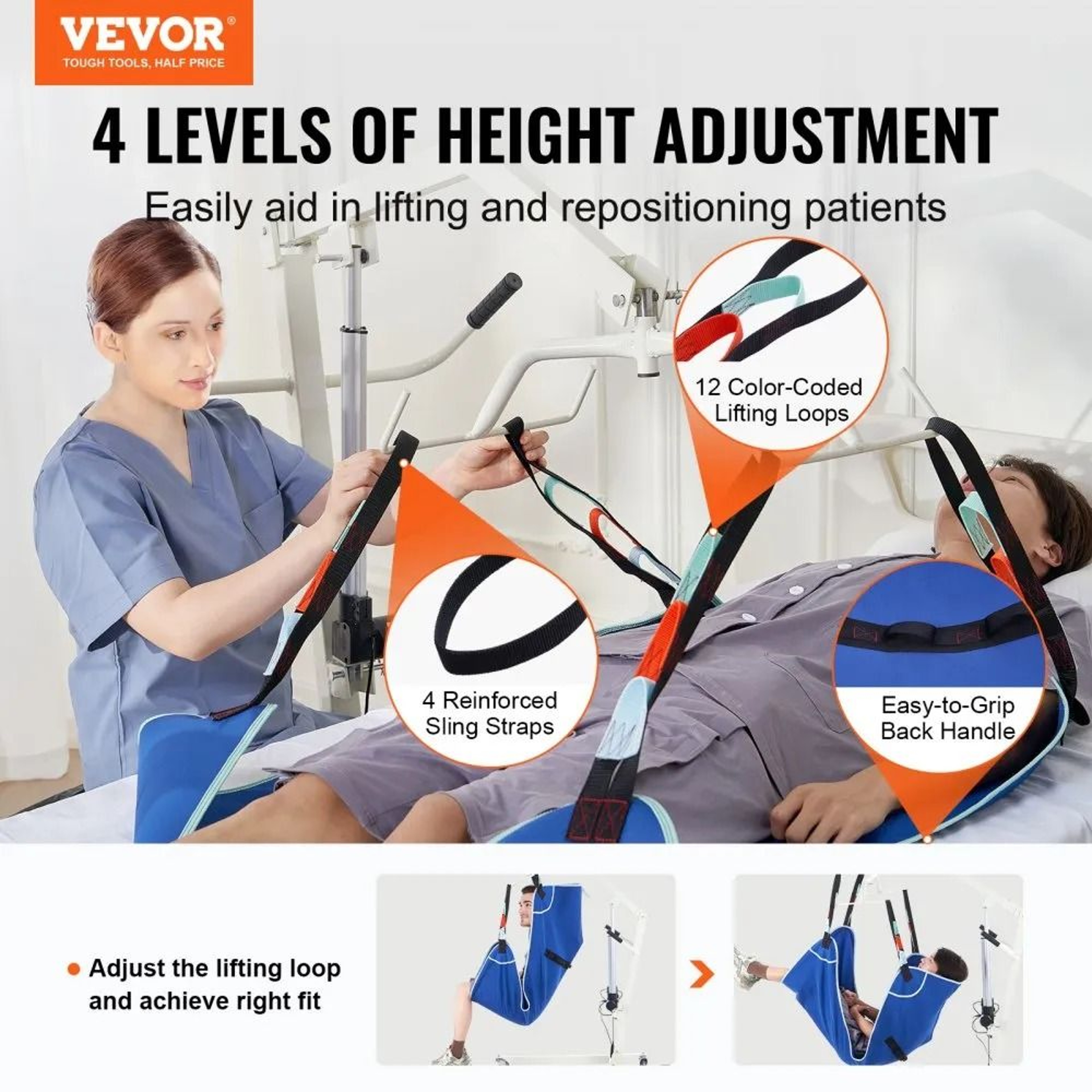 Universal Full Body Patient Lift Sling Large 600 Lb Capacity Polyester Transfer Sling 7