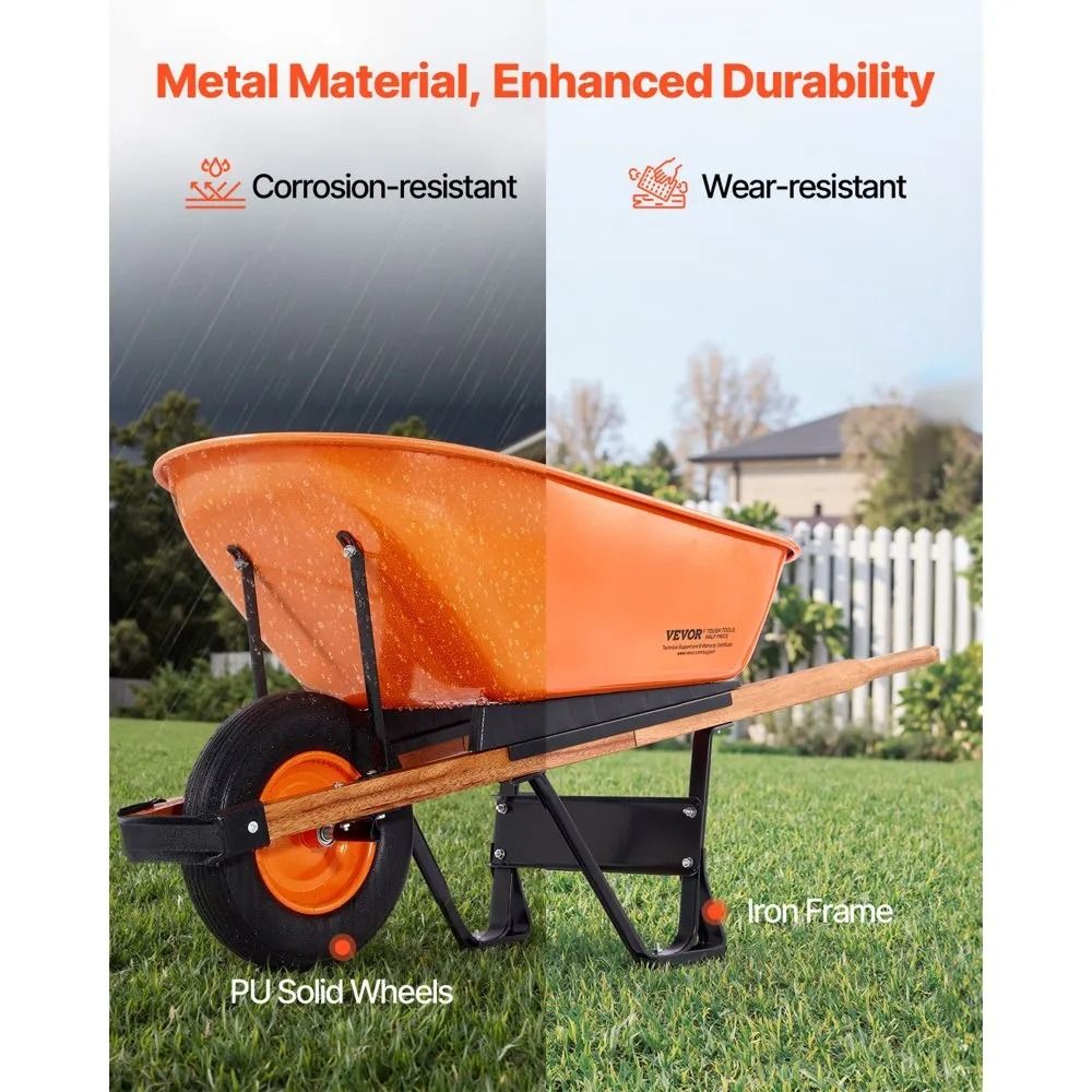 Heavy Duty Wheelbarrow Cart 6 Cu Ft 330 Lb Capacity With 16 Inch Solid Foam Wheel 3